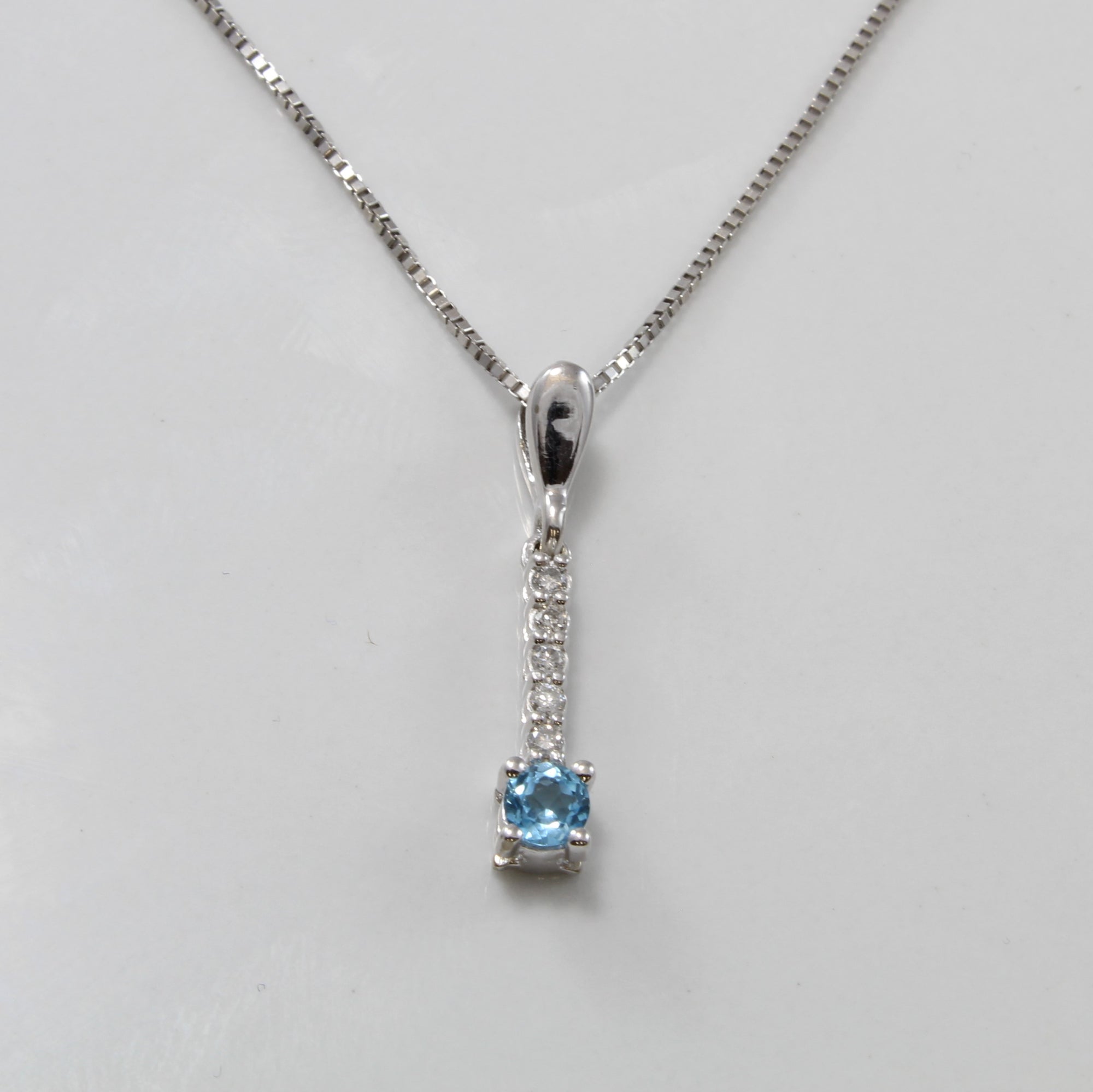 Blue Topaz & Diamond Bar Necklace | 0.18ct, 0.05ctw | 18