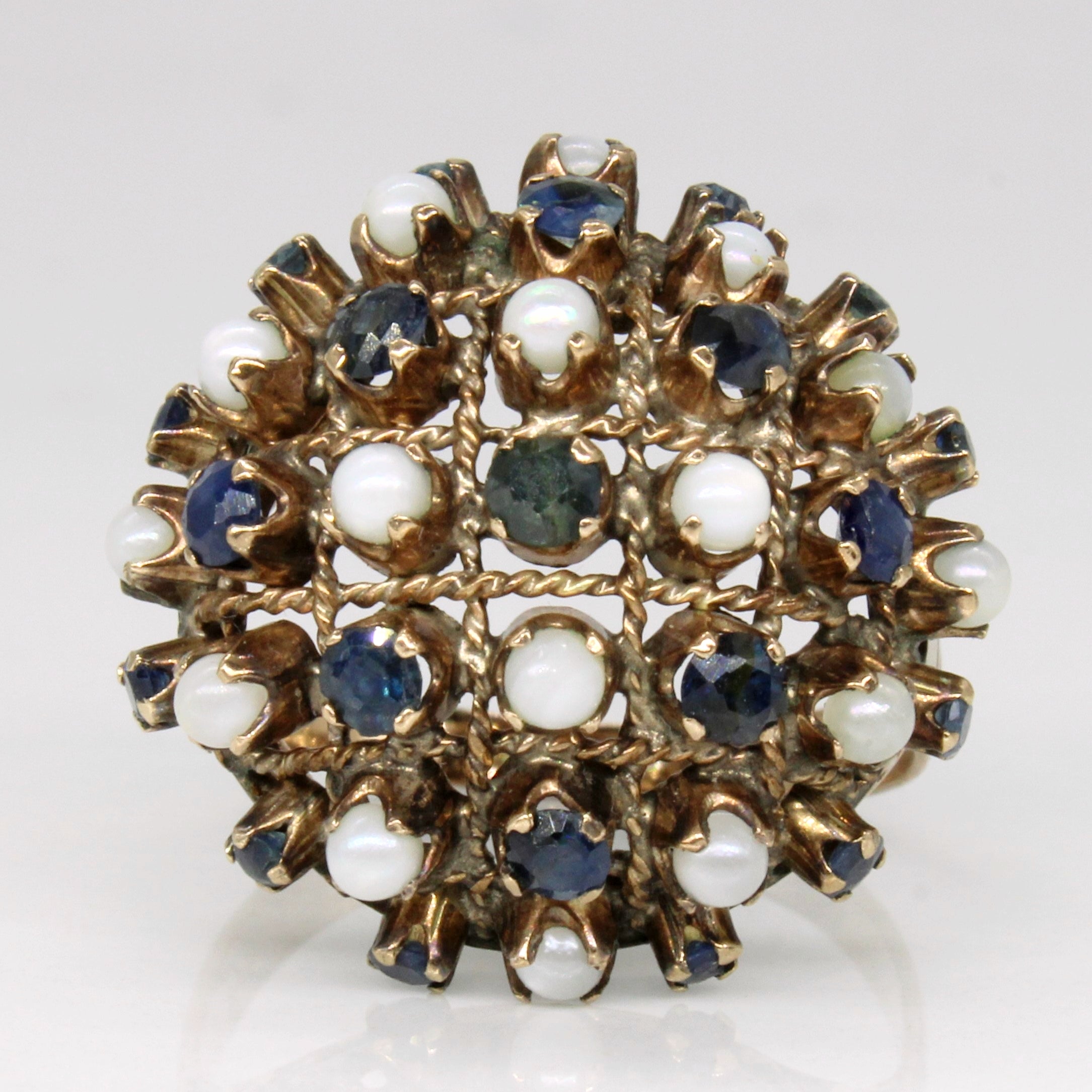 Sapphire & Pearl Globe Ring | 0.87ctw | SZ 7.75 |