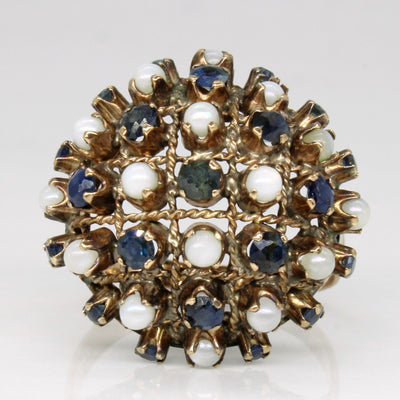 Sapphire & Pearl Globe Ring | 0.87ctw | SZ 7.75 |