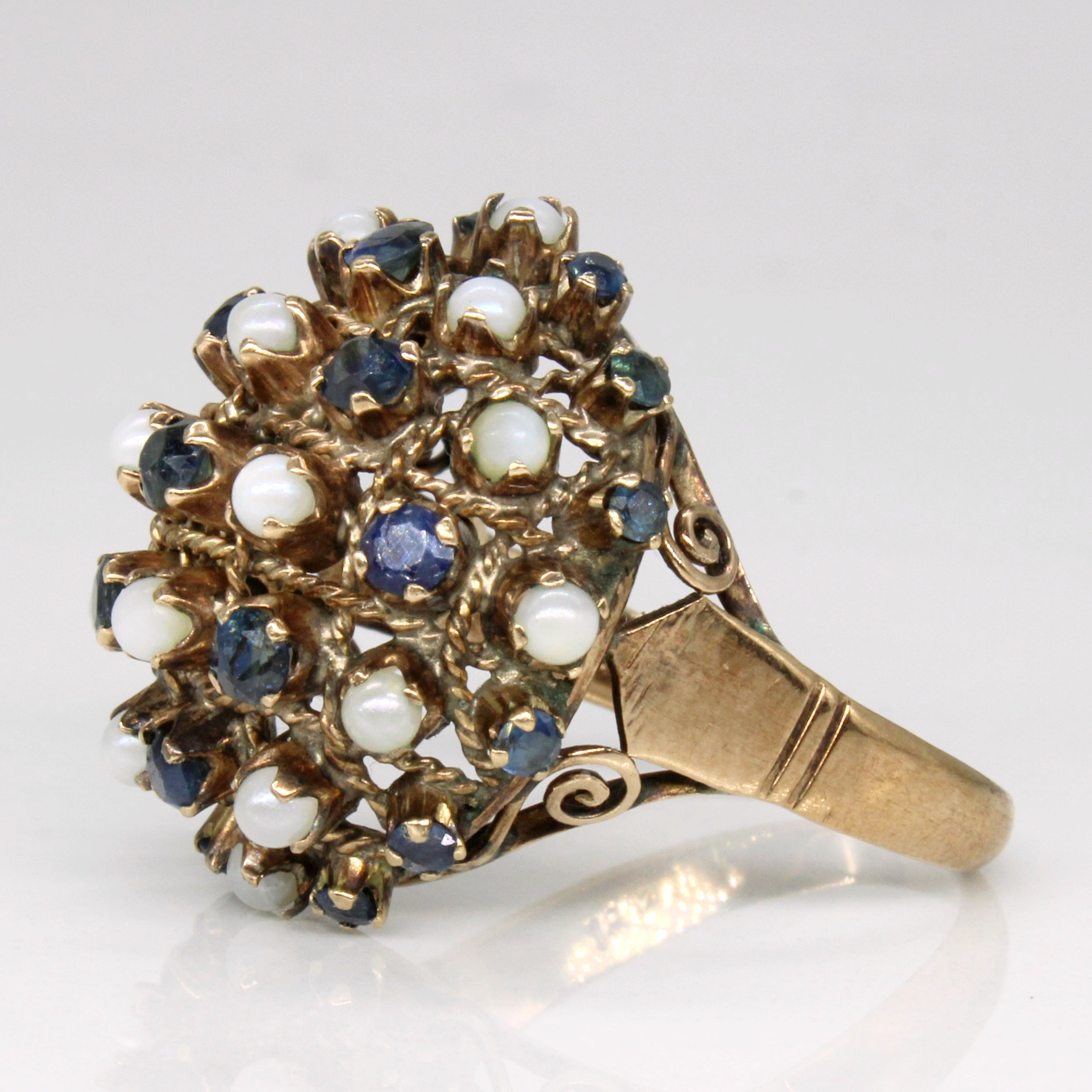 Sapphire & Pearl Globe Ring | 0.87ctw | SZ 7.75 |