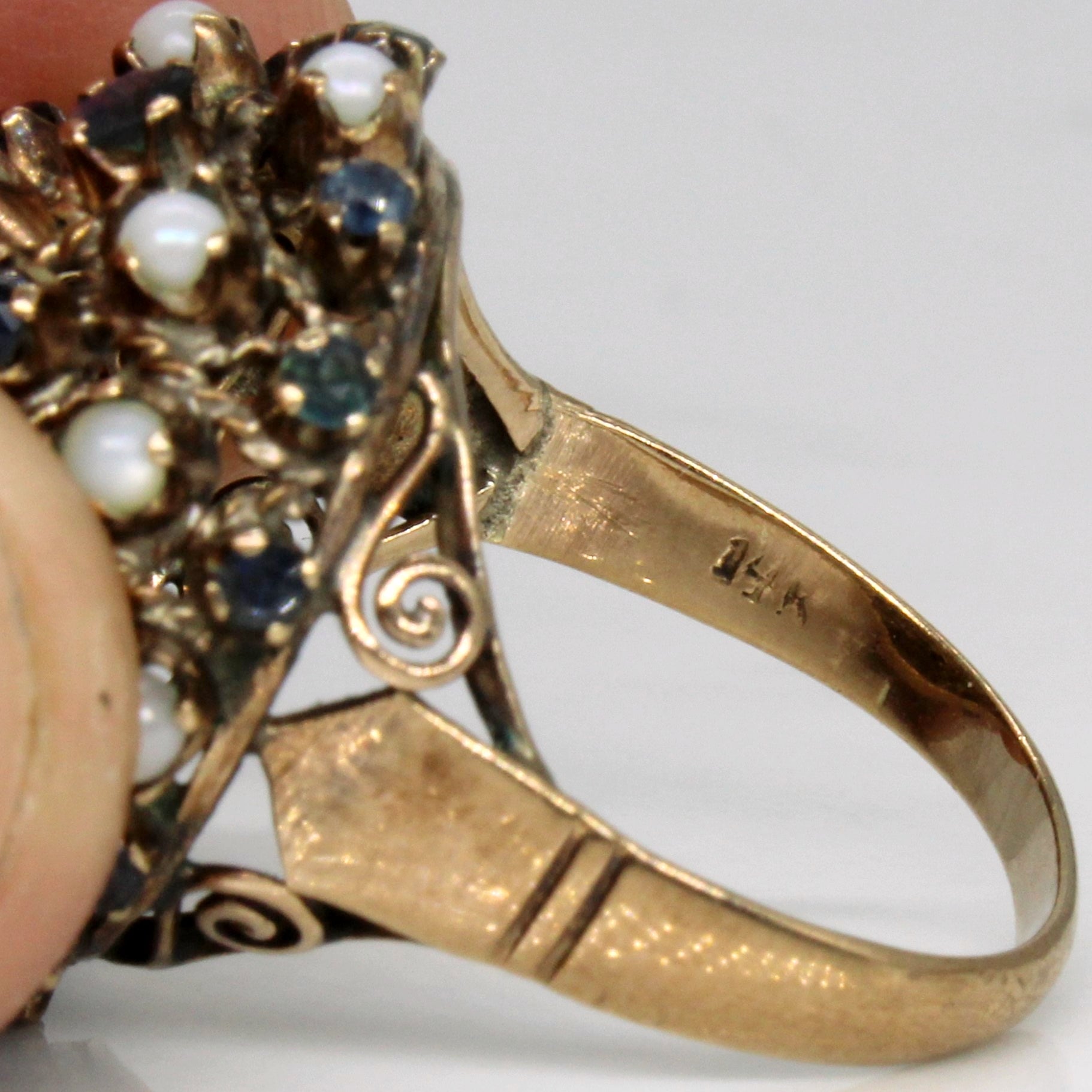 Sapphire & Pearl Globe Ring | 0.87ctw | SZ 7.75 |