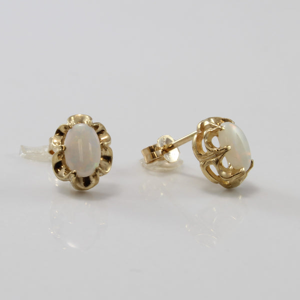 Belcher Set Oval Opal Stud Earrings | 0.30 ctw |