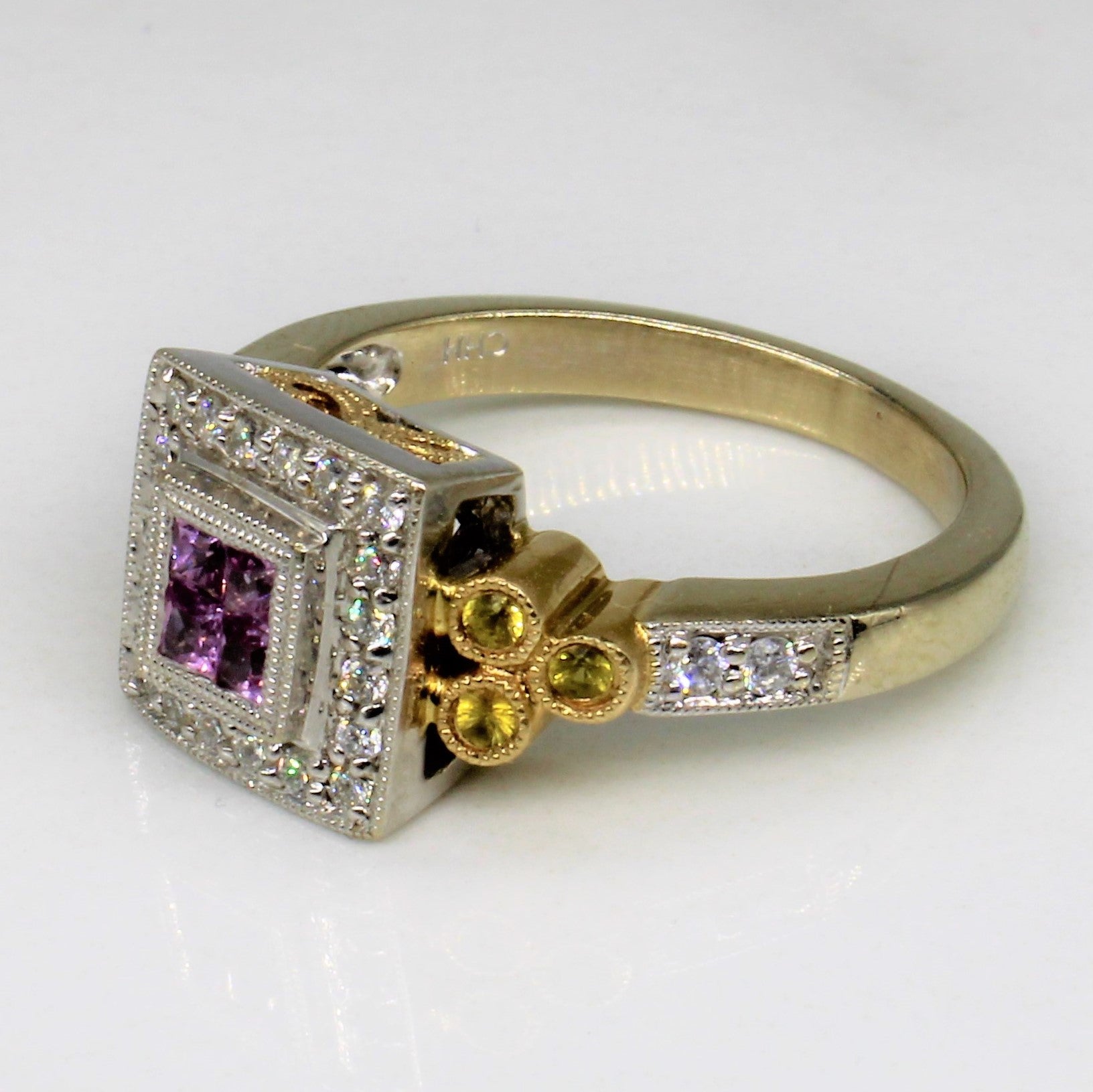 Yellow Sapphire Accented Pink & White Diamond Ring | 0.36ctw, 0.09ct | SZ 6.75 |