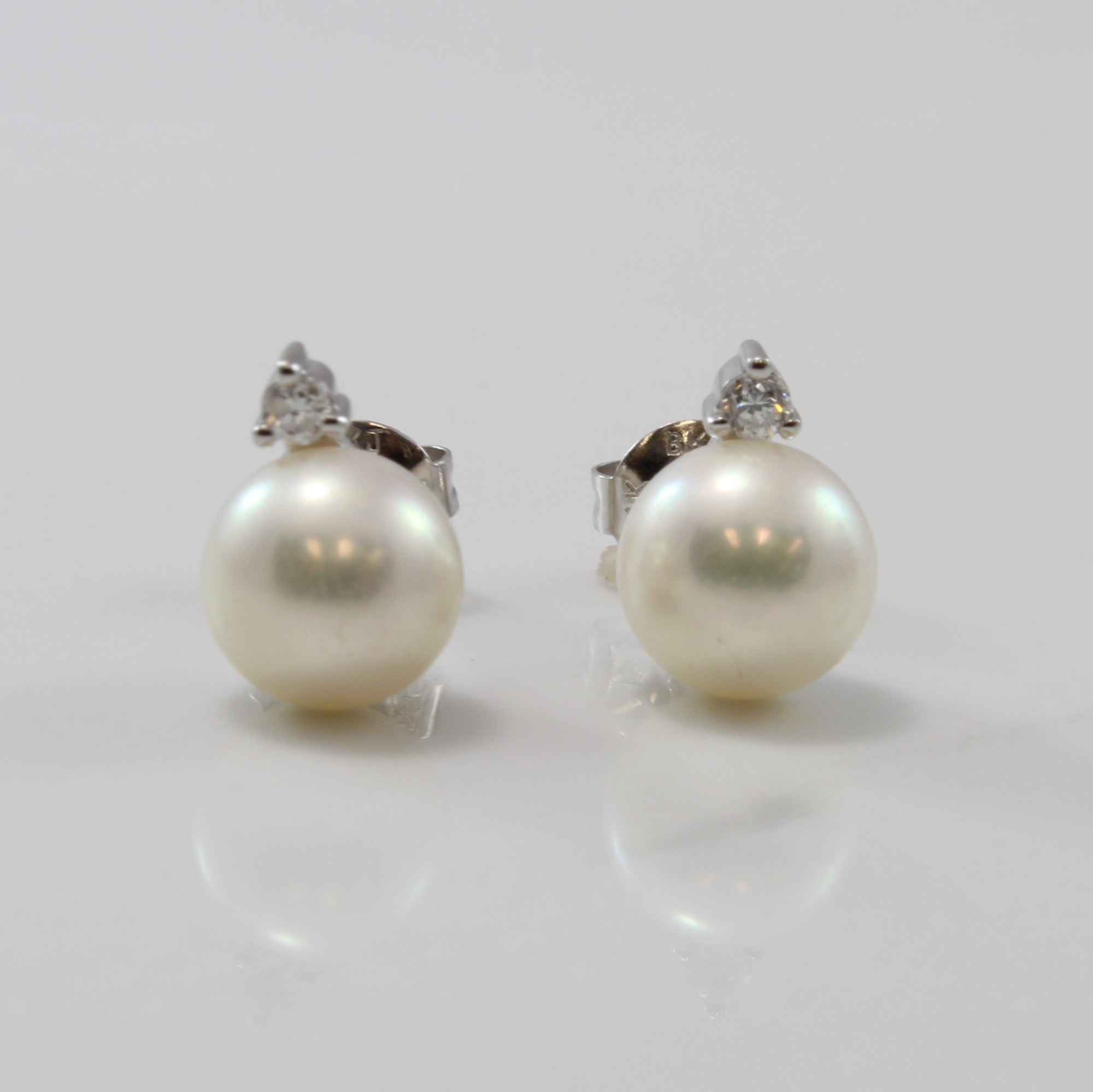 Pearl & Diamond Stud Earrings | 5.30ctw, 0.05ctw |
