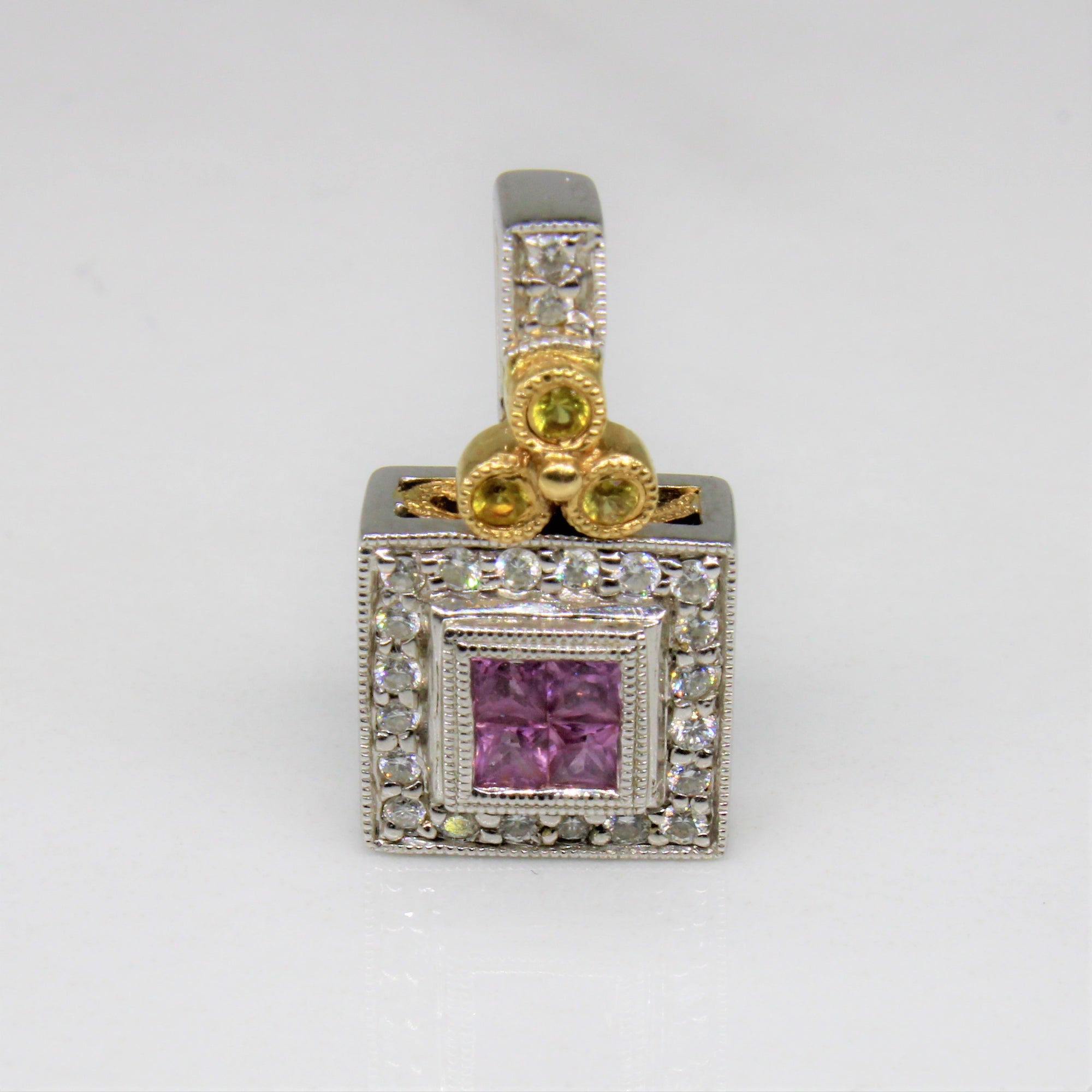 Yellow Sapphire Accented Pink & White Diamond Pendant | 0.34ctw, 0.05ct |