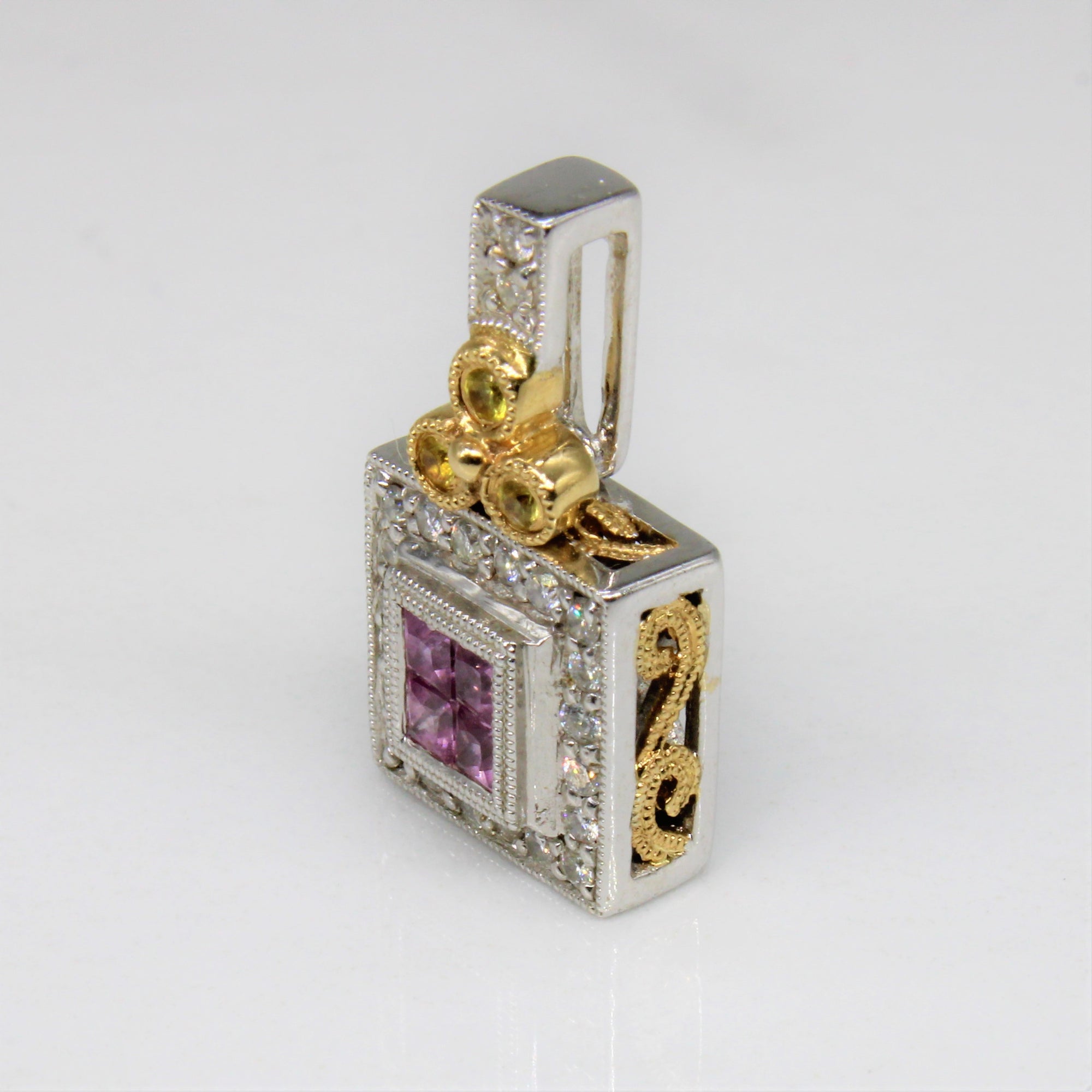 Yellow Sapphire Accented Pink & White Diamond Pendant | 0.34ctw, 0.05ct |