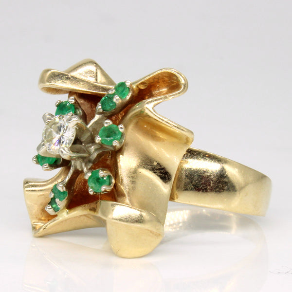 Abstract Diamond & Emerald Cocktail Ring | 0.22ct, 0.22ctw | SZ 5.25 |