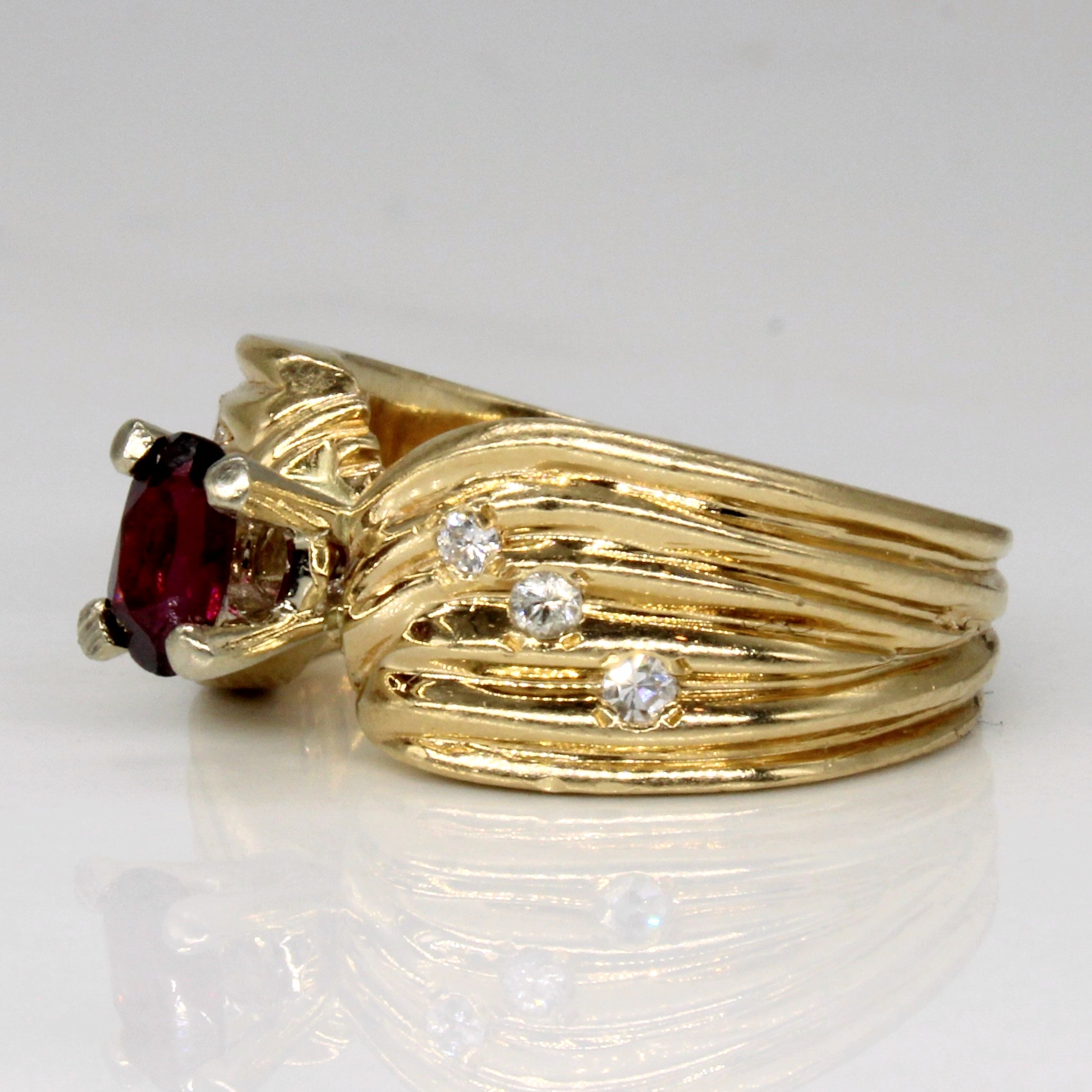 Garnet & Diamond Twist Ring | 0.35ct, 0.10ctw | SZ 6 |
