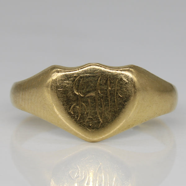 1918 Hallmarked 18k Yellow Gold Shield Initial Ring | SZ 9 |