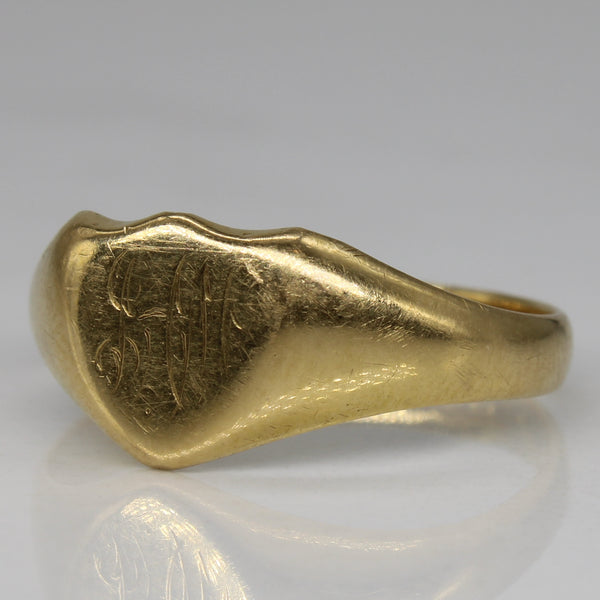1918 Hallmarked 18k Yellow Gold Shield Initial Ring | SZ 9 |
