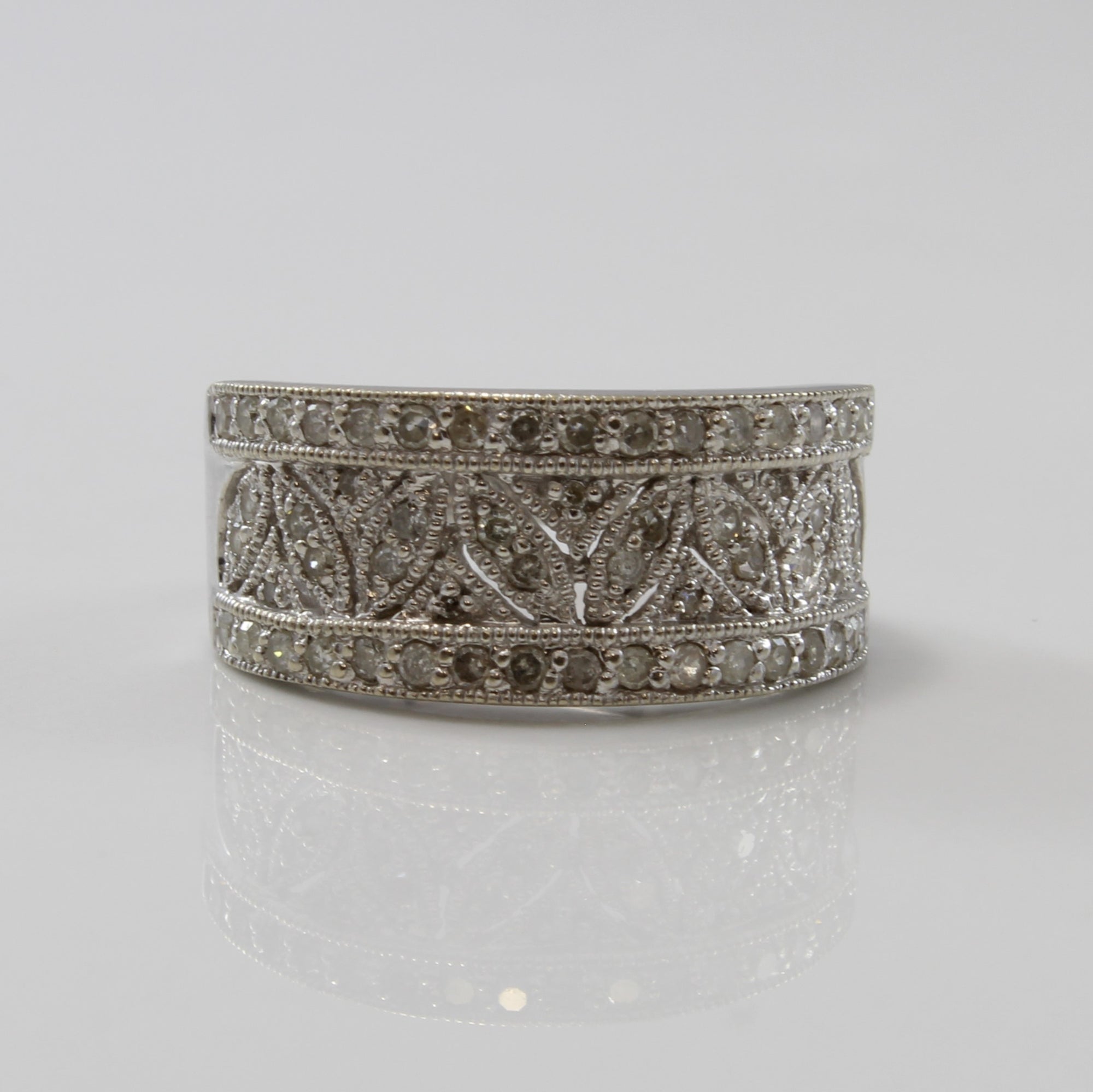 Milgrain Detailed Filigree Diamond Tapered Band | 0.28ctw | SZ 7.25 |