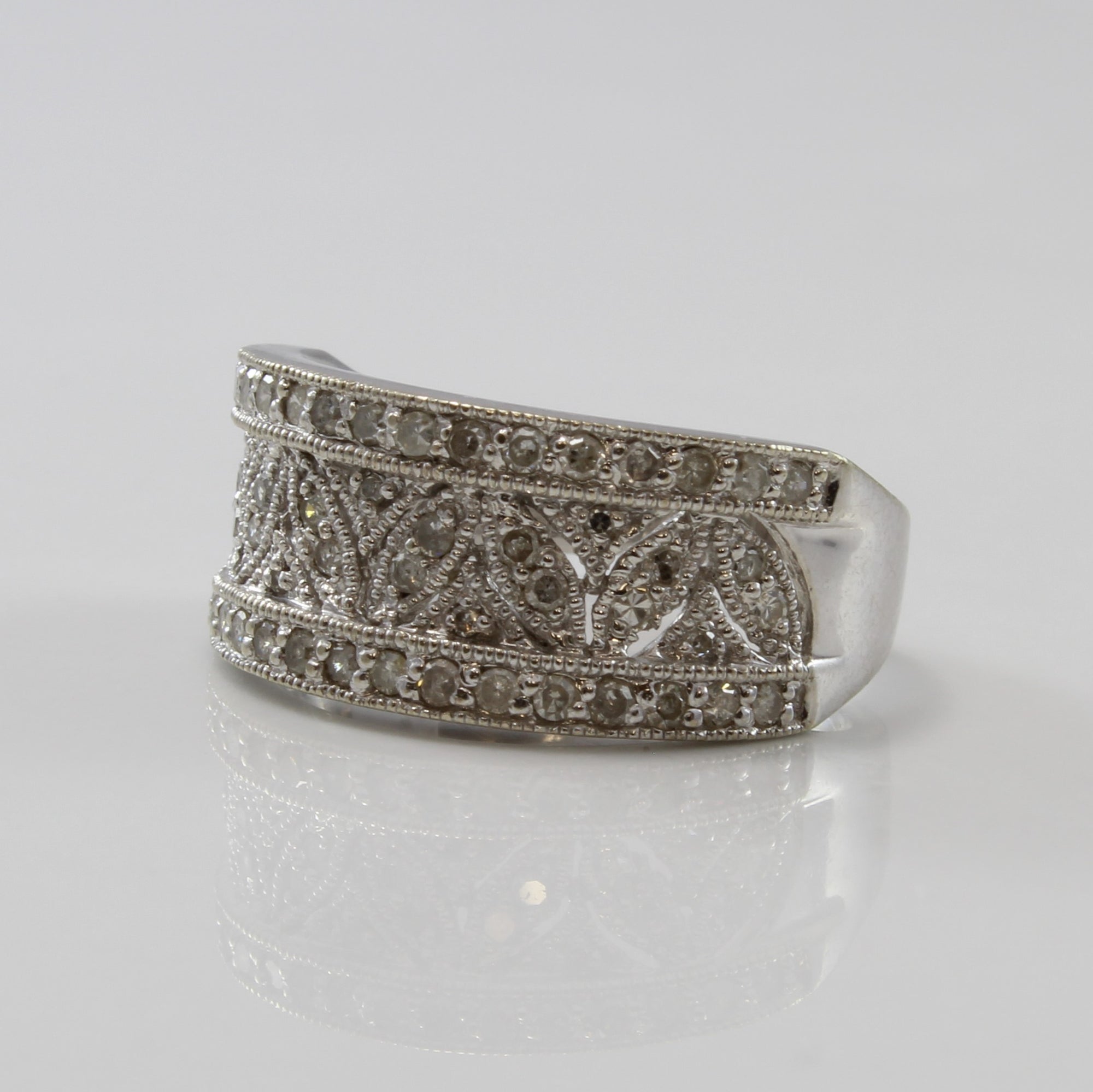 Milgrain Detailed Filigree Diamond Tapered Band | 0.28ctw | SZ 7.25 |