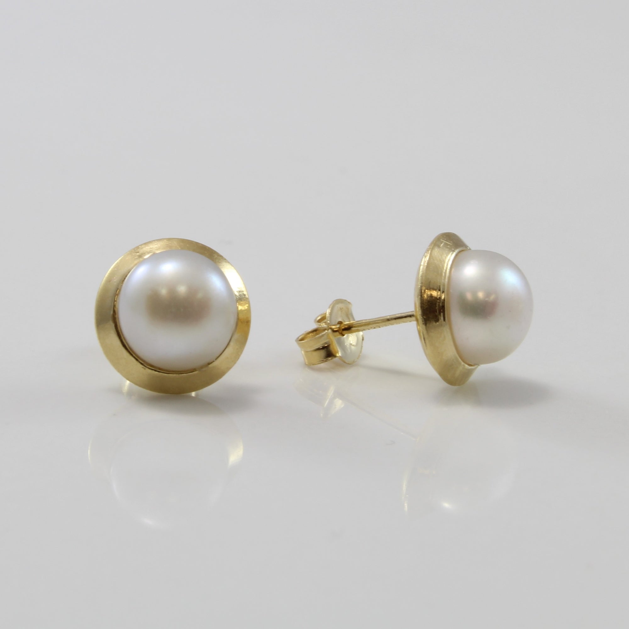 Bezel Set Pearl Stud Earrings | 2.30 ctw |