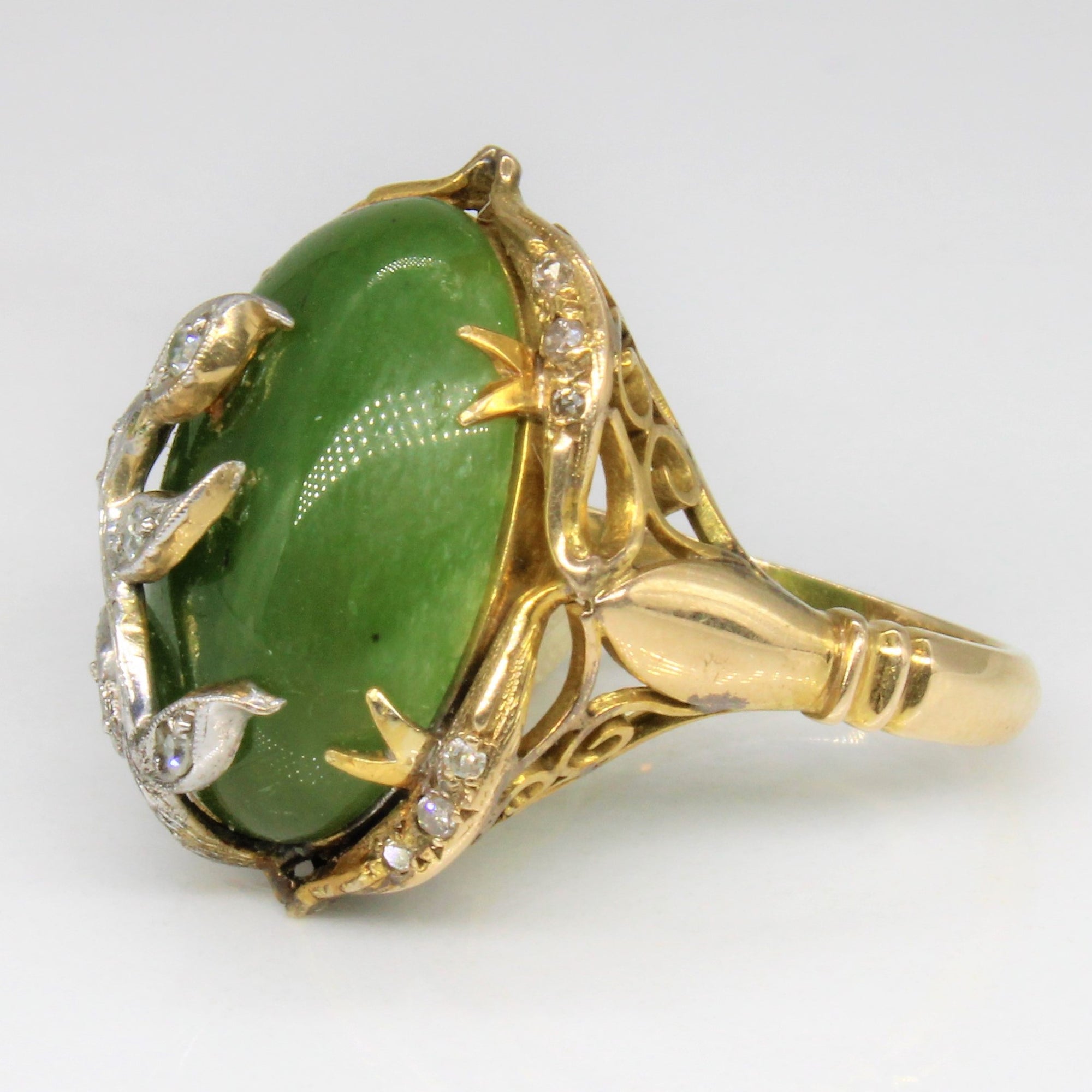 Art Nouveau Serpentine & Diamond Cocktail Ring | 8.80ct, 0.11ctw | SZ 6.5 |