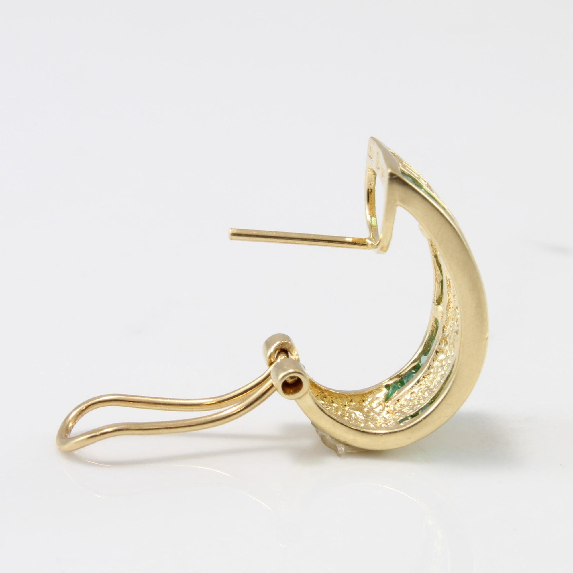 Geometric Patterned Half Hoop Emerald Earrings | 1.25ctw |