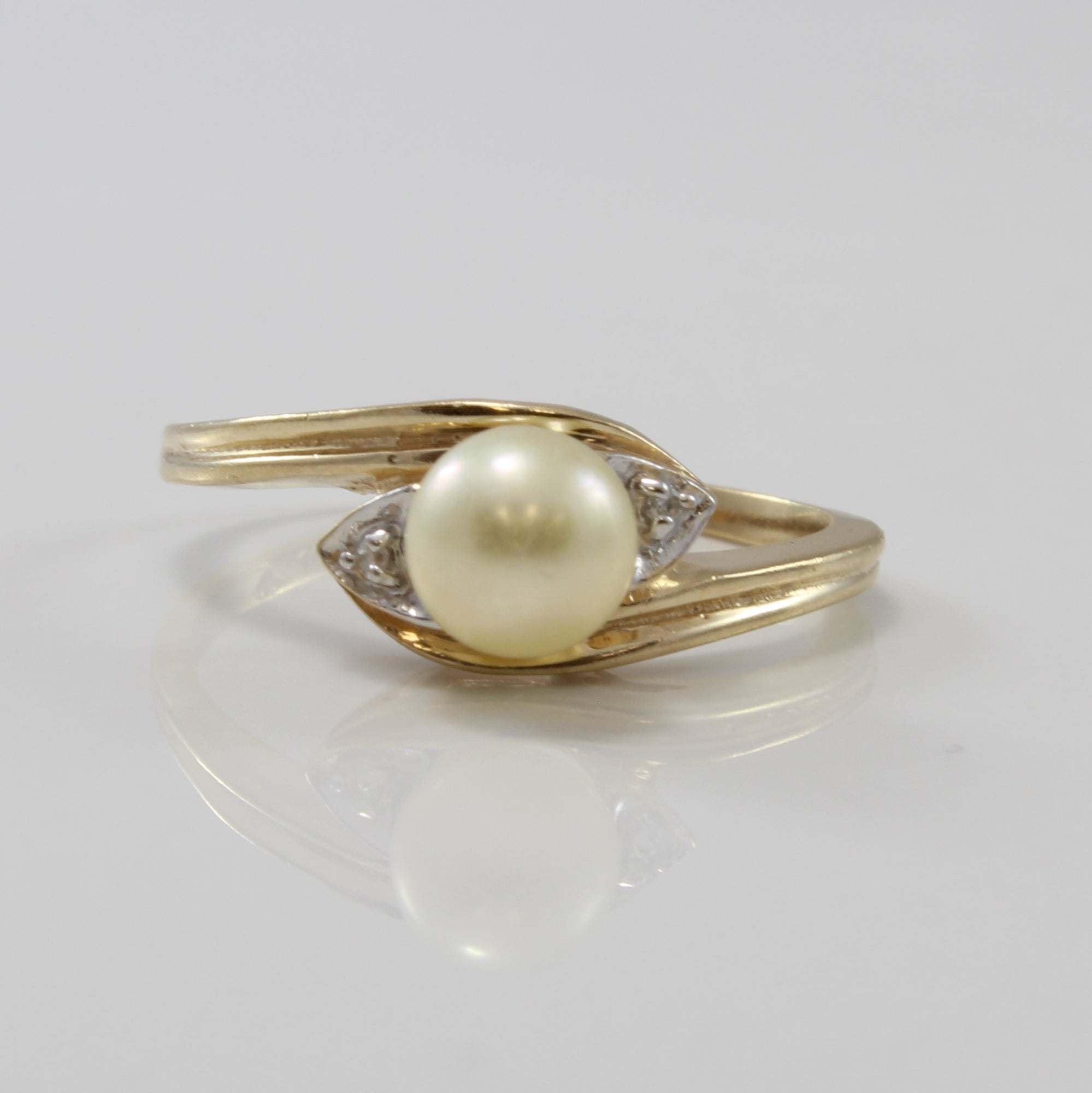 Bypass Pearl Ring With Diamond Accents | 1.52ct, 0.01ctw  | SZ 7.5 |