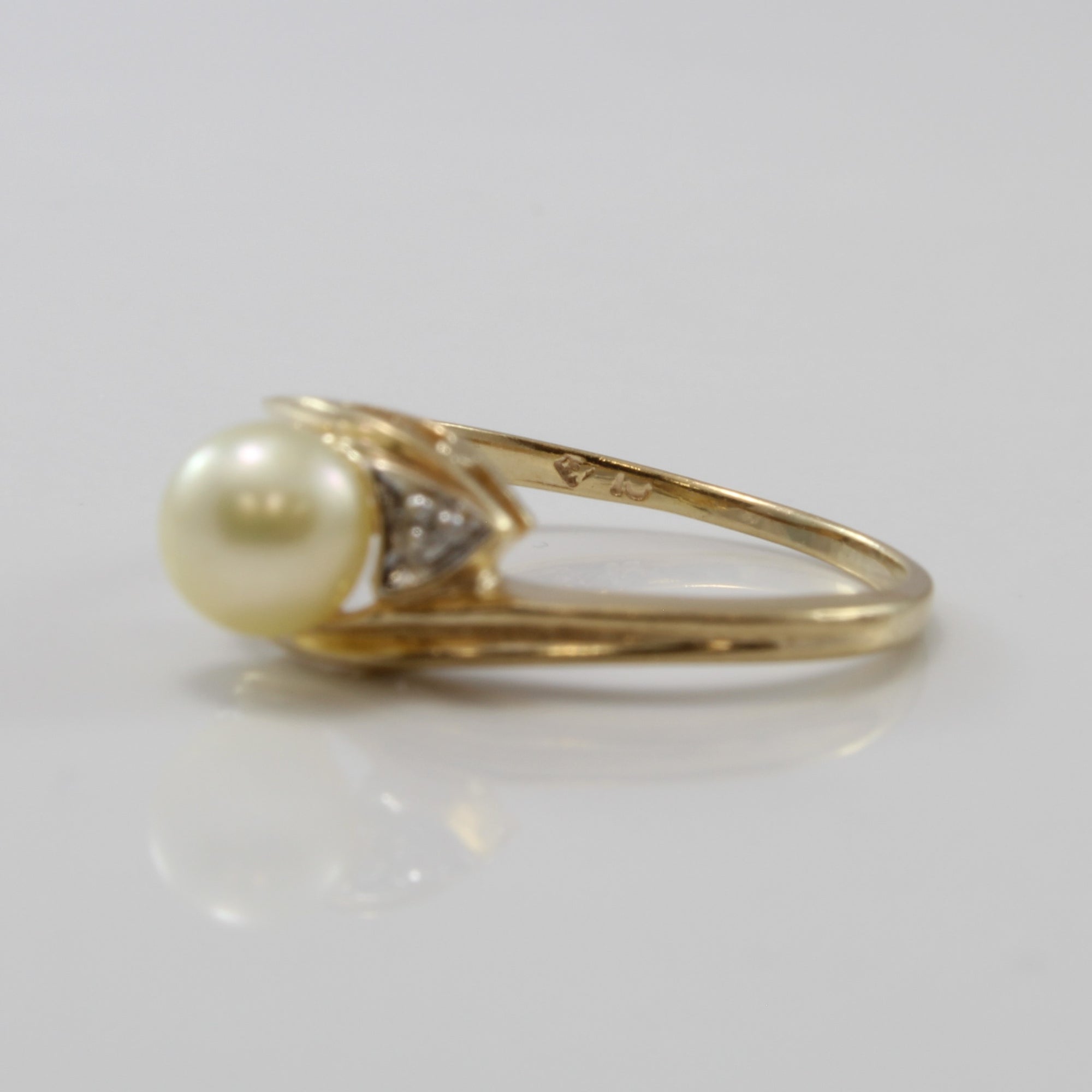 Bypass Pearl Ring With Diamond Accents | 1.52ct, 0.01ctw  | SZ 7.5 |