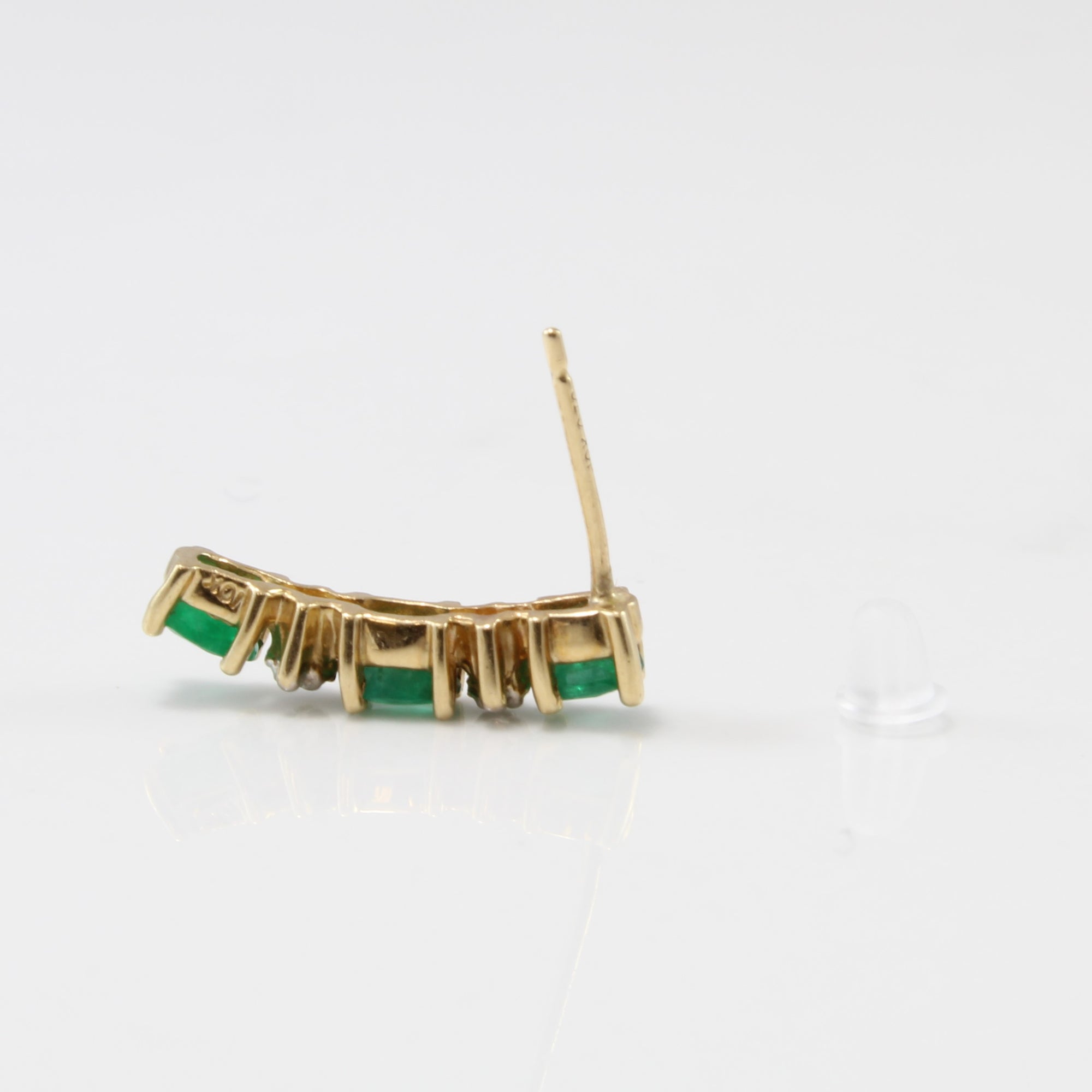 Oval Emeralds & Diamond Earrings | 0.75ctw, 0.02ctw |