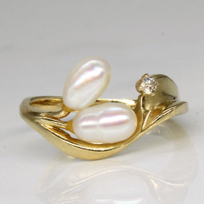 Oval Pearl & Diamond Ring | 0.03ct | SZ 6.5 |