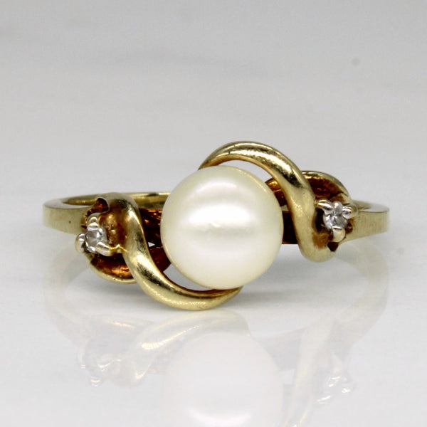 Pearl & Diamond Twist Ring | 0.02ctw | SZ 6.75 |