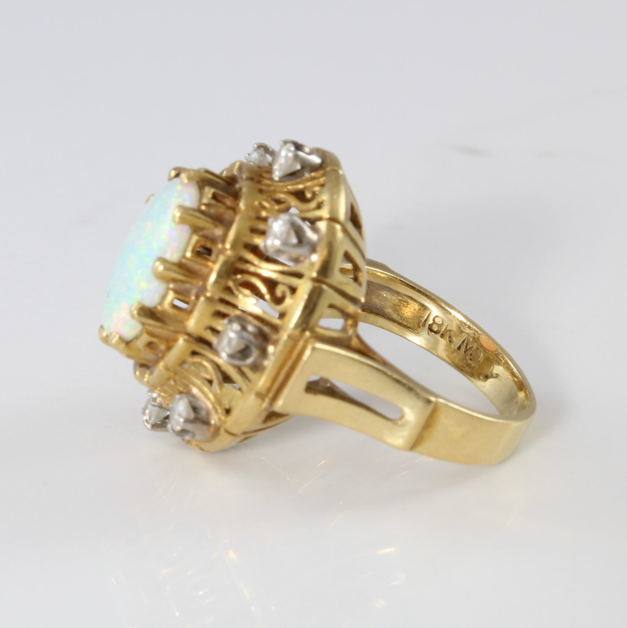 Geometric Filigree Opal & Diamond Cocktail Ring | 1.50ct, 0.50ctw | SZ 5.5 |