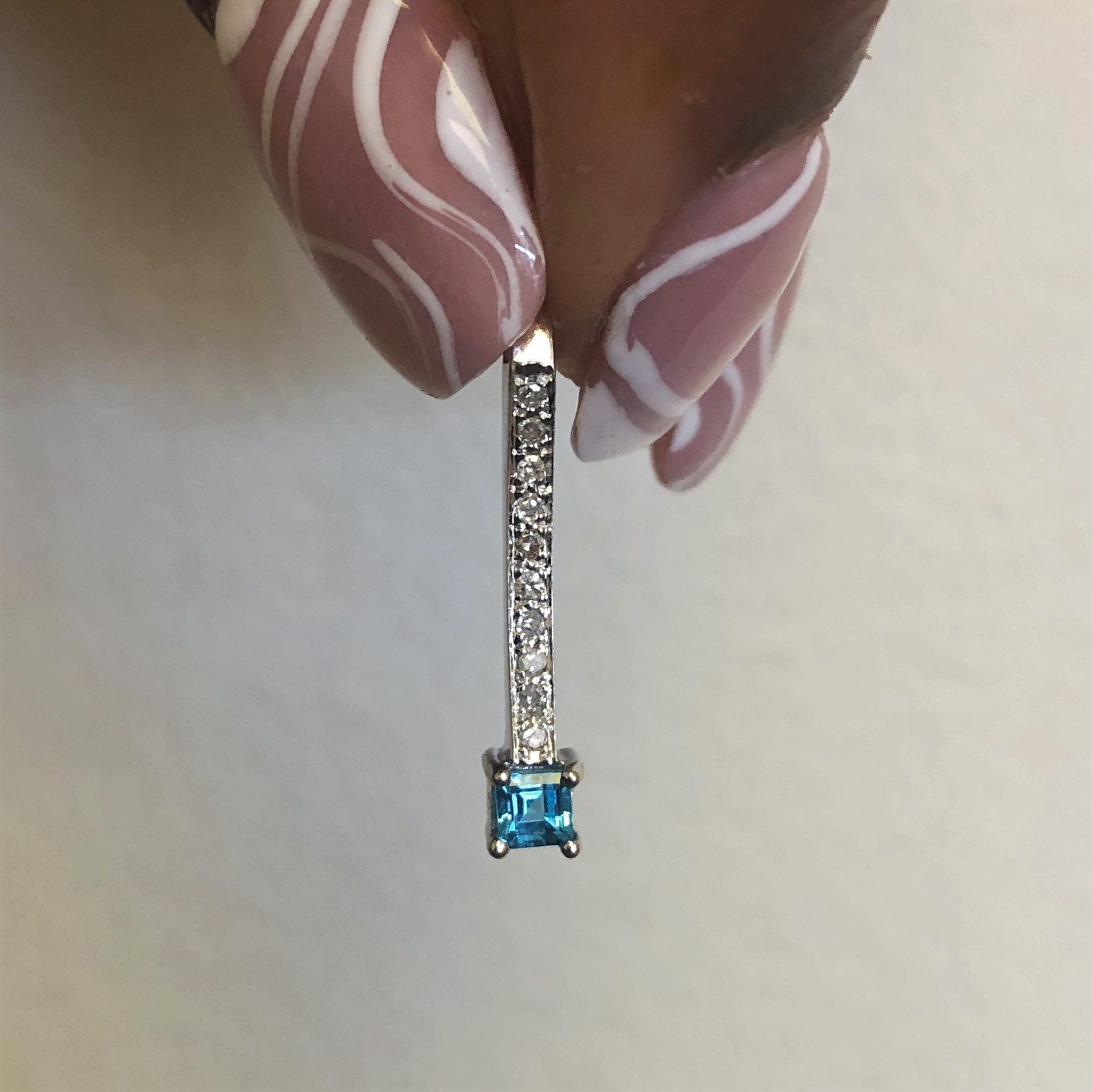 Blue Topaz & Pave Set Diamond Bar Pendant | 0.15ct, 0.03ctw |