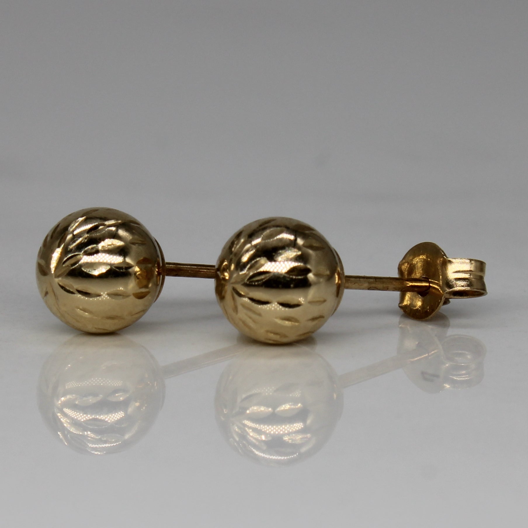 Textured Yellow Gold Ball Studs |