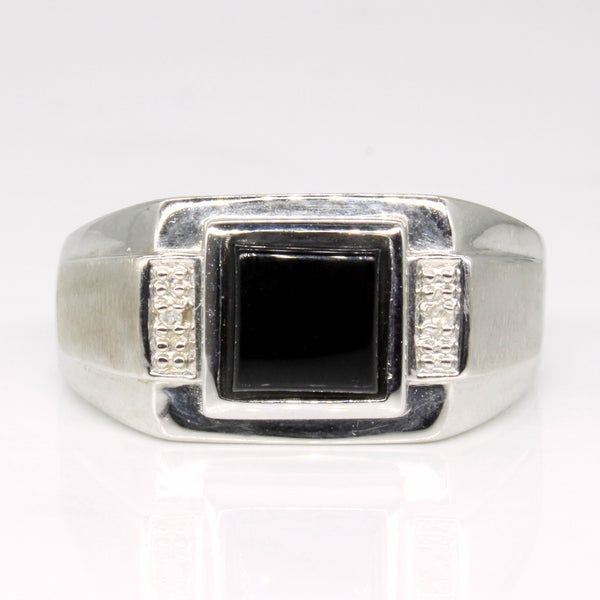 Onyx Cab & Diamond Signet Ring | 0.65ct, 0.01ctw | SZ 10.5 |