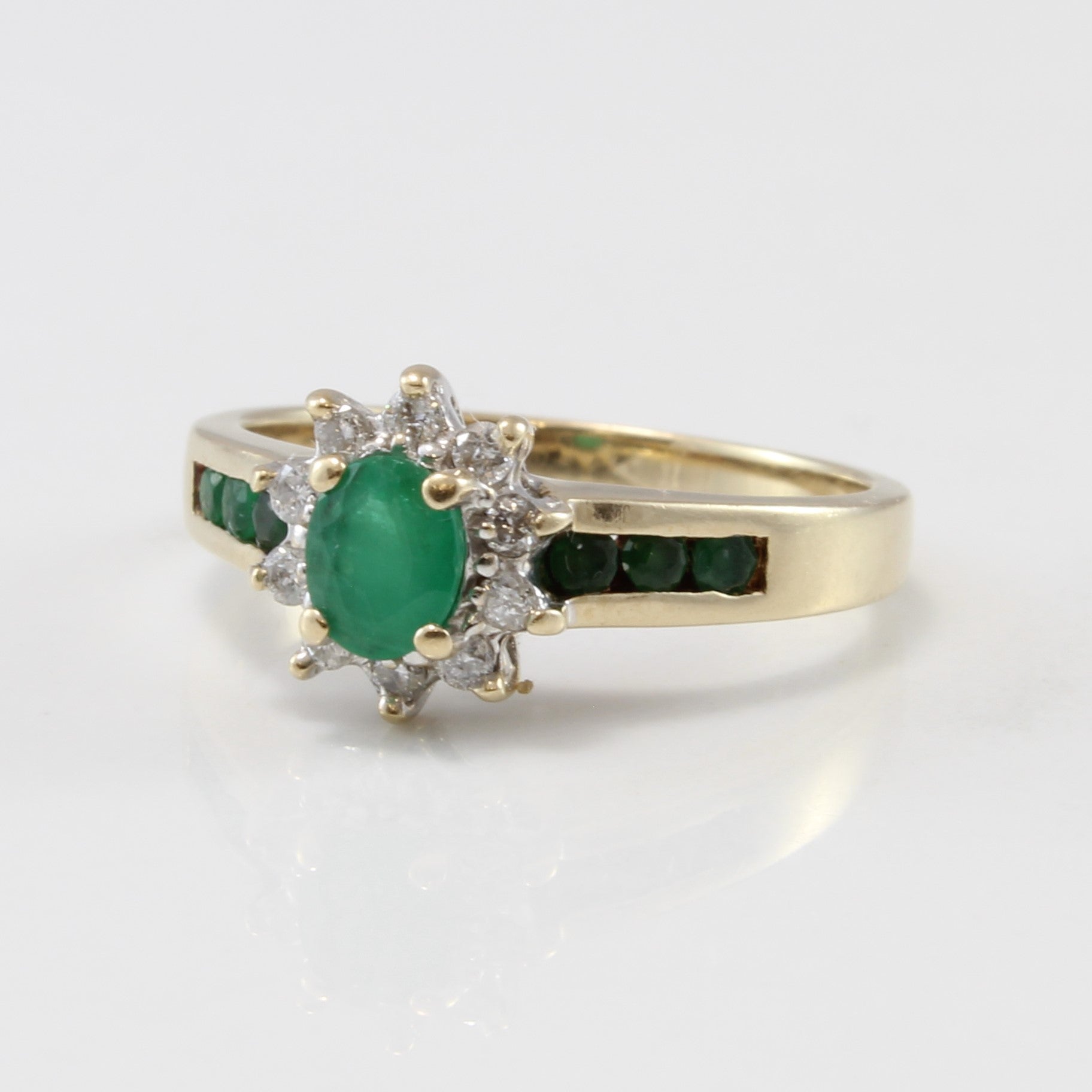 Diamond Halo Emerald Ring | 0.45ctw, 0.15ctw | SZ 6.75 |