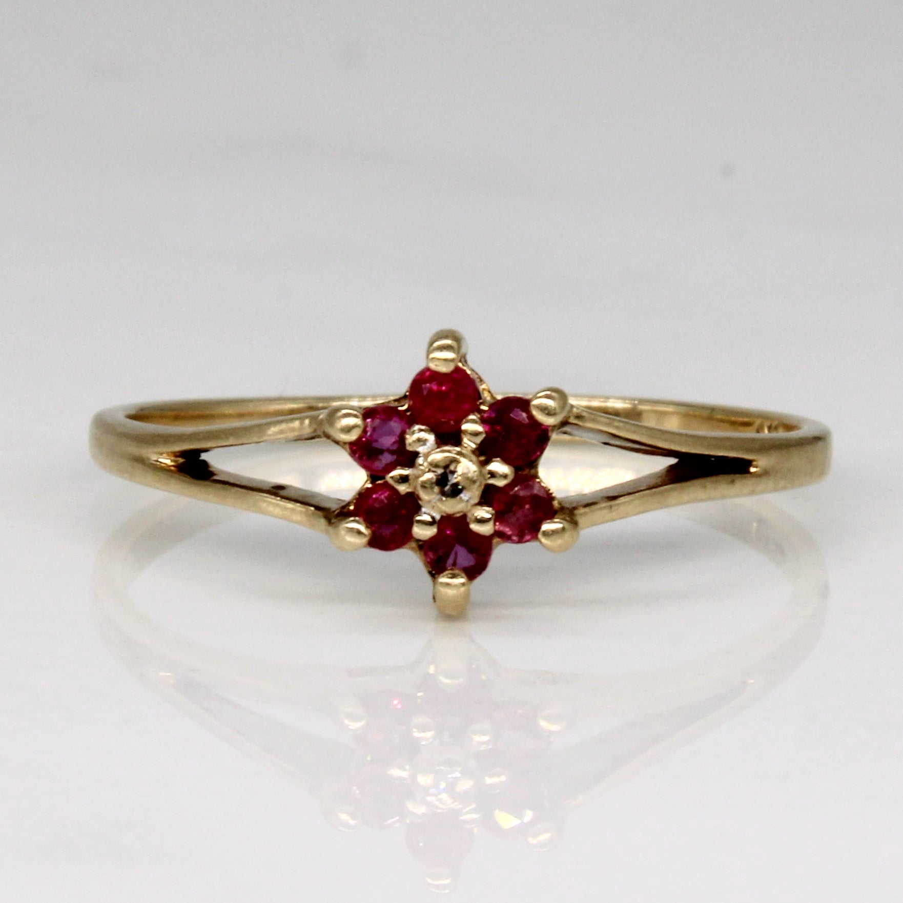 Ruby & Diamond Cluster Ring | 0.09ctw, 0.01ct | SZ 7.25 |