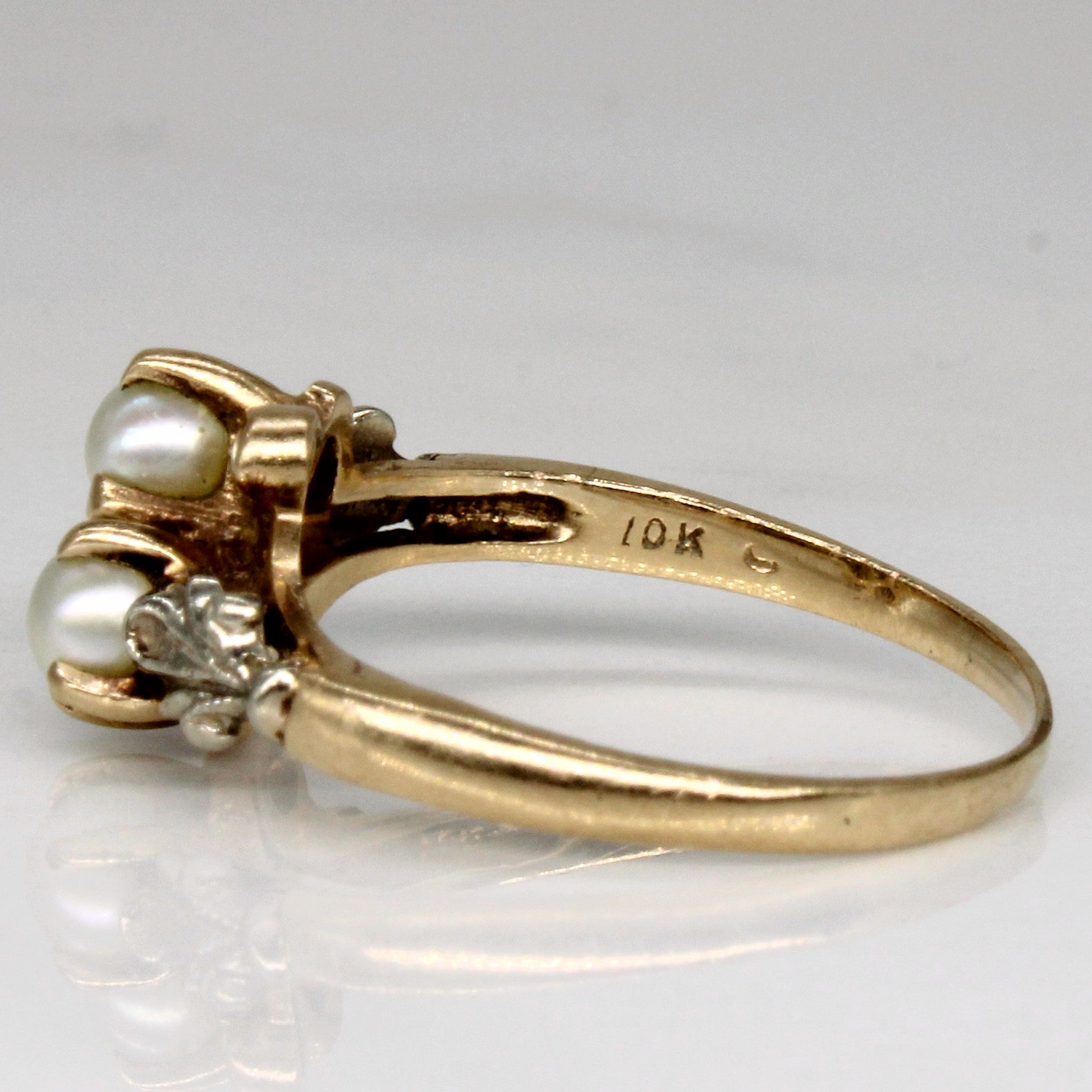 Bague rétro bicolore perle avec fermoir contourné | Taille 5,5 | 