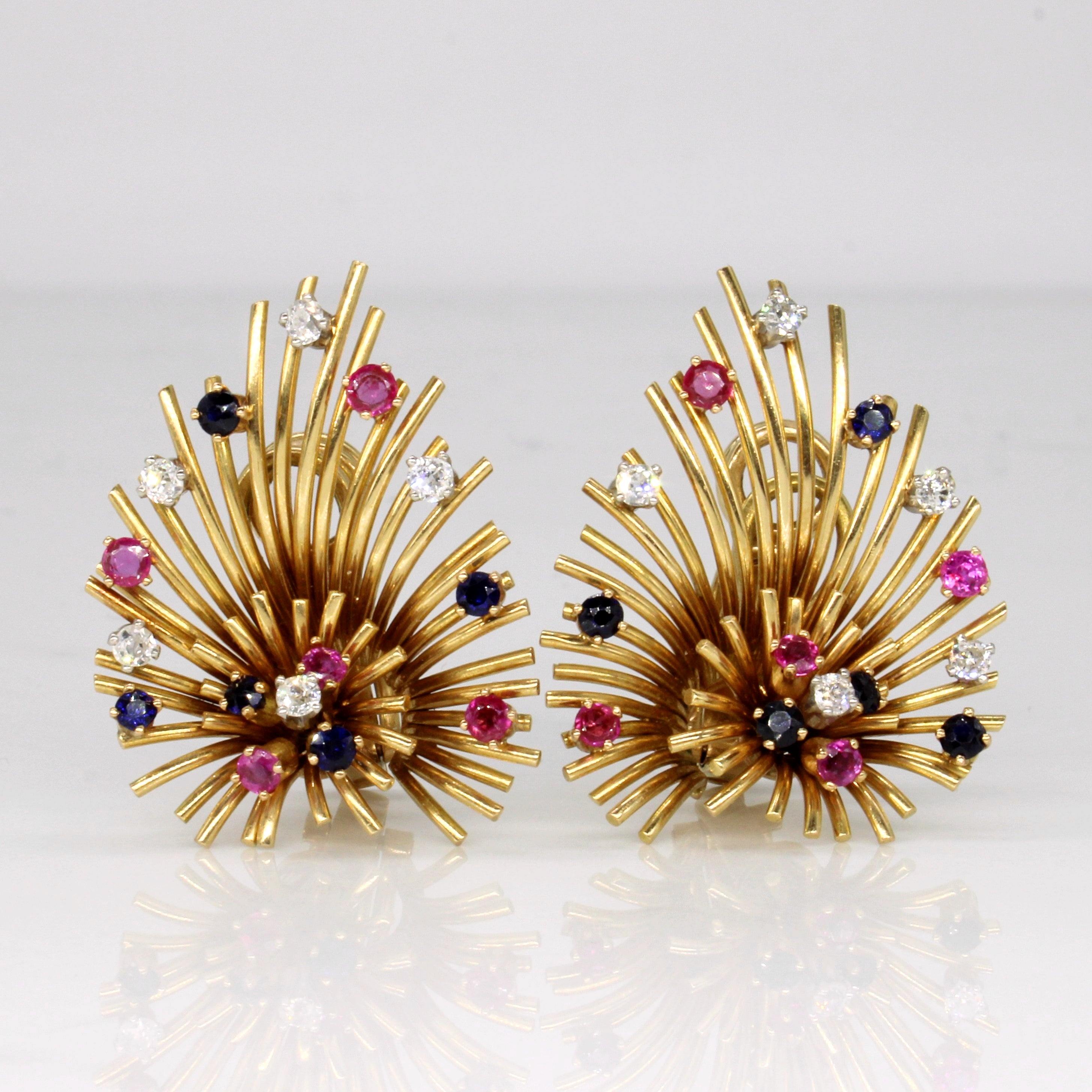 Multi Gem Ornate Clip On Earrings | 1.64ctw |