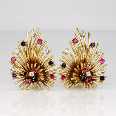 Multi Gem Ornate Clip On Earrings | 1.64ctw |
