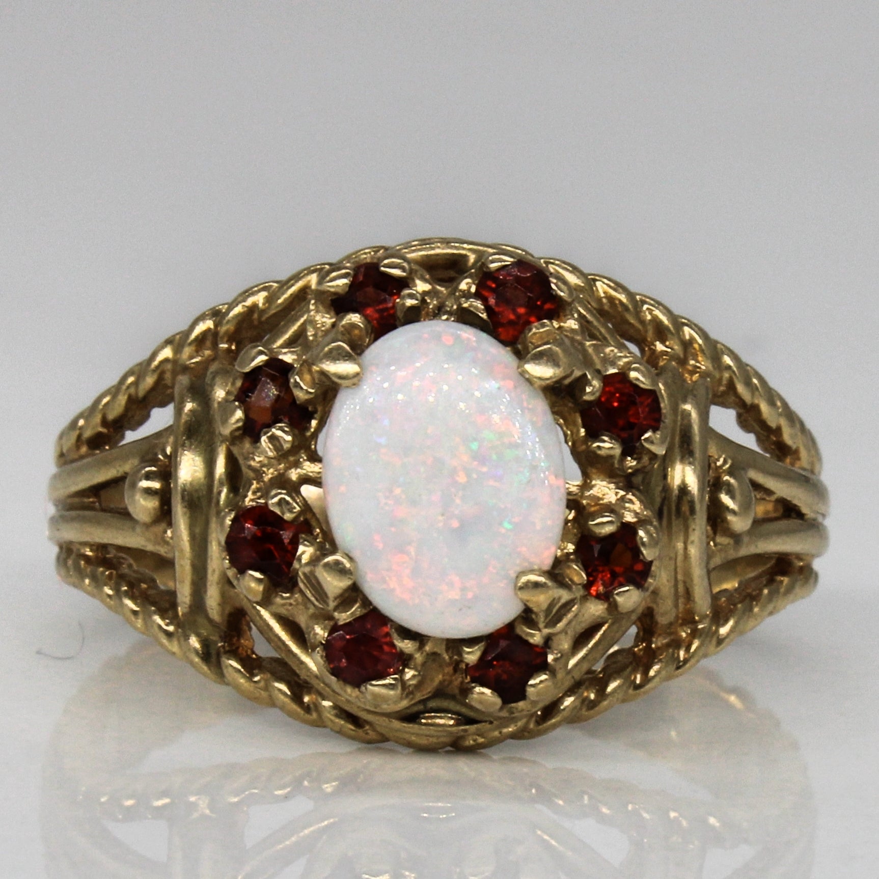 Opal & Garnet Cocktail Ring | 0.40ct, 0.28ctw | SZ 7 |