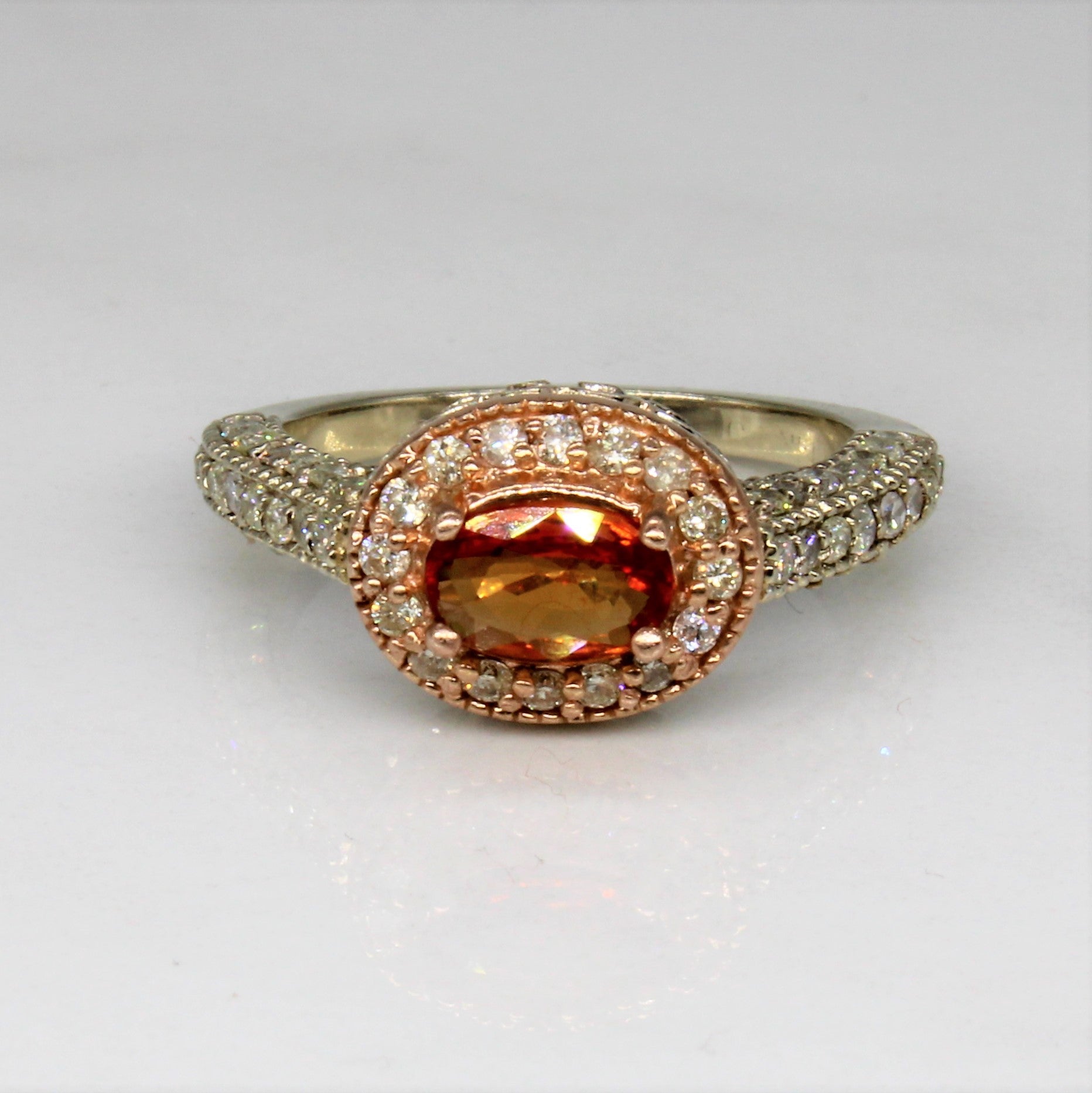 Orange Sapphire & Diamond Halo Ring | 0.60ct, 0.50ctw | SZ 6.5 |