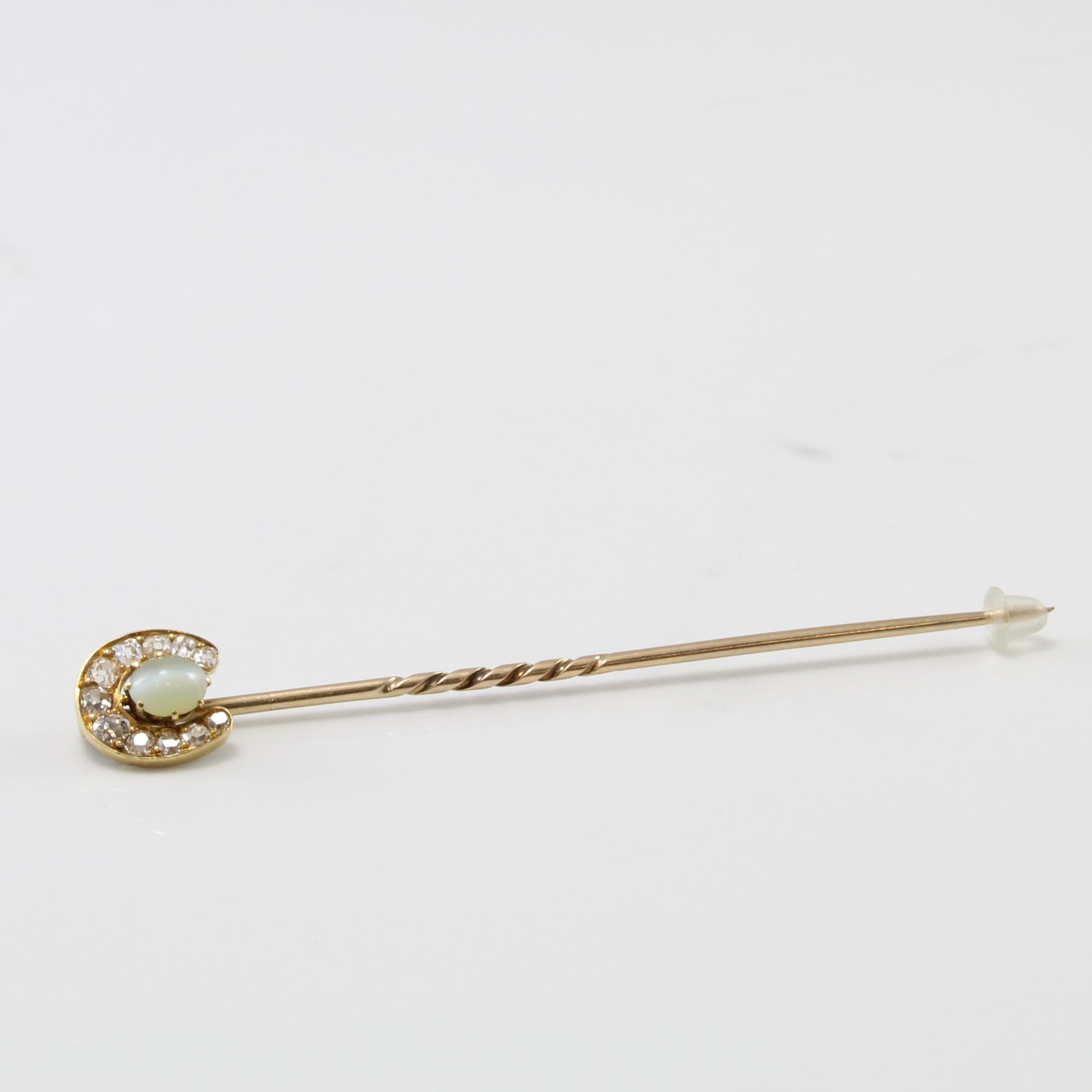 Edwardian Diamond & Cats Eye Chrysoberyl Horseshoe Pin | 0.50 ctw, 0.50 ct |