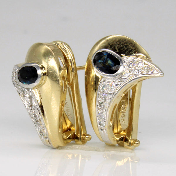 Bezel Set Sapphire & Diamond Earrings | 0.40ctw, 0.10ctw |