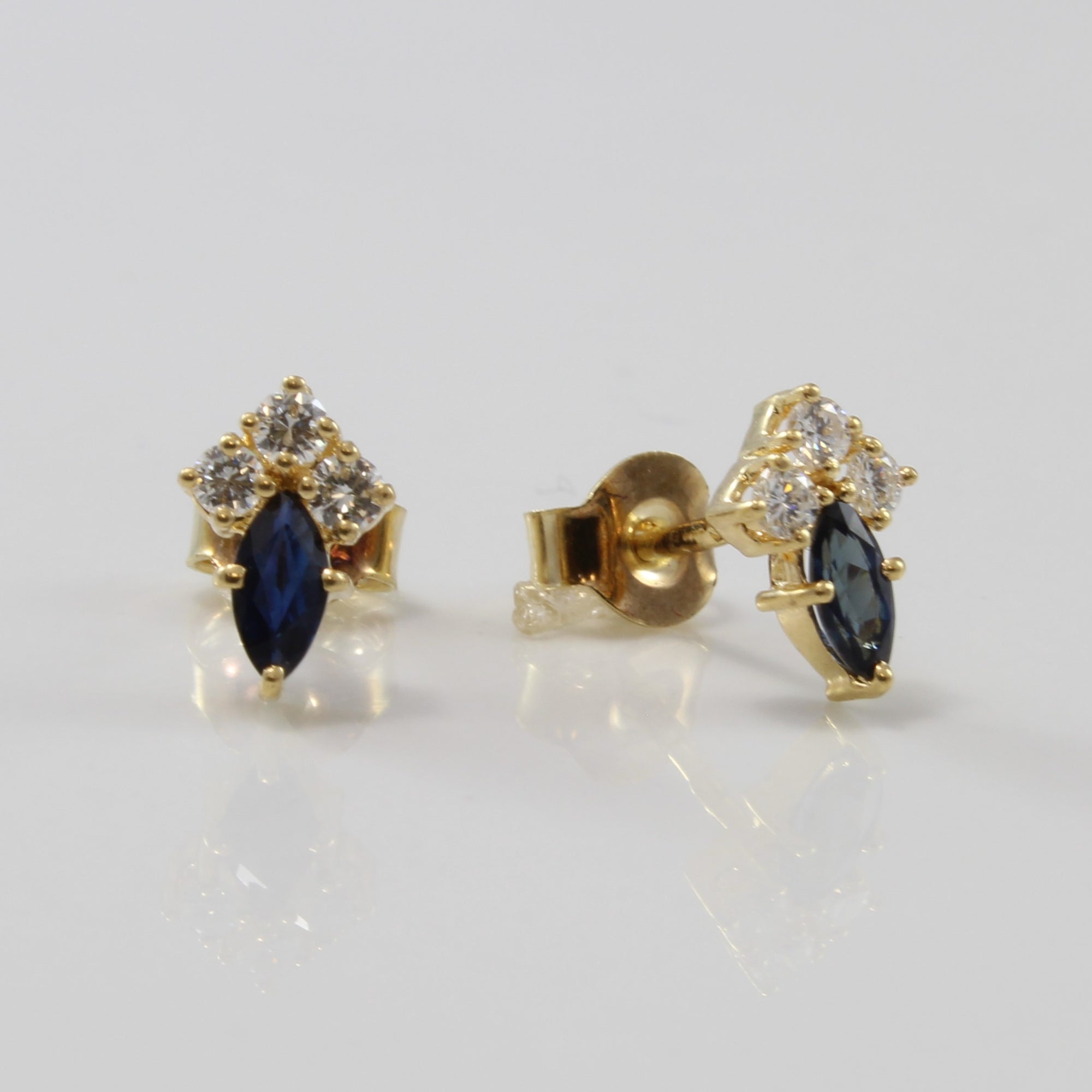 Blue Sapphire & Diamond Stud Earrings | 0.30ctw, 0.18ctw |