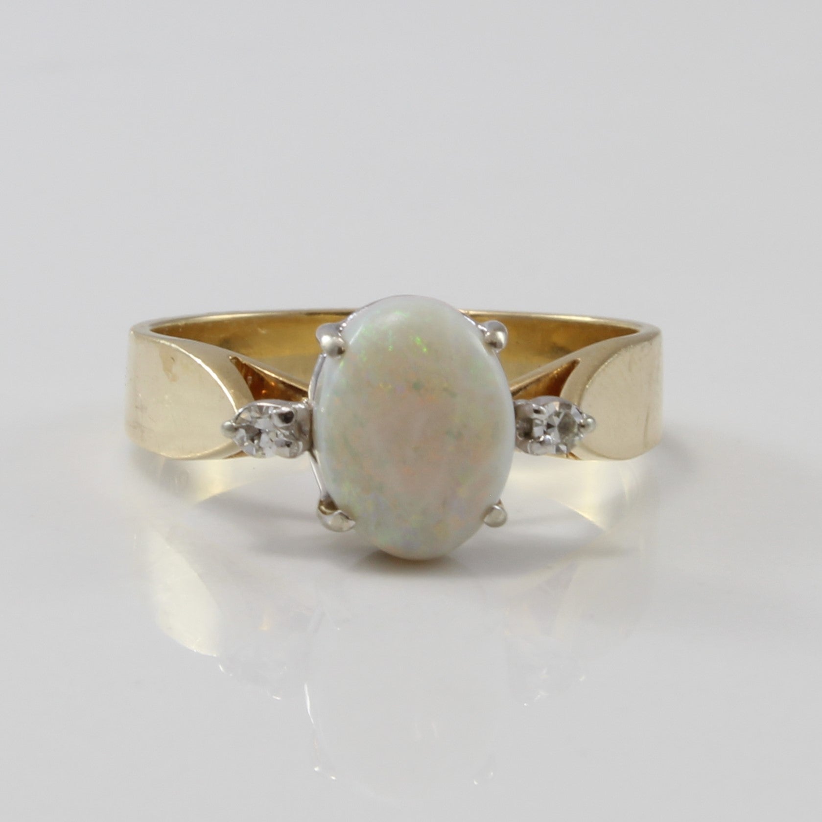 Oval Opal & Diamond Ring | 0.04ctw, 1.00ct | SZ 7 |