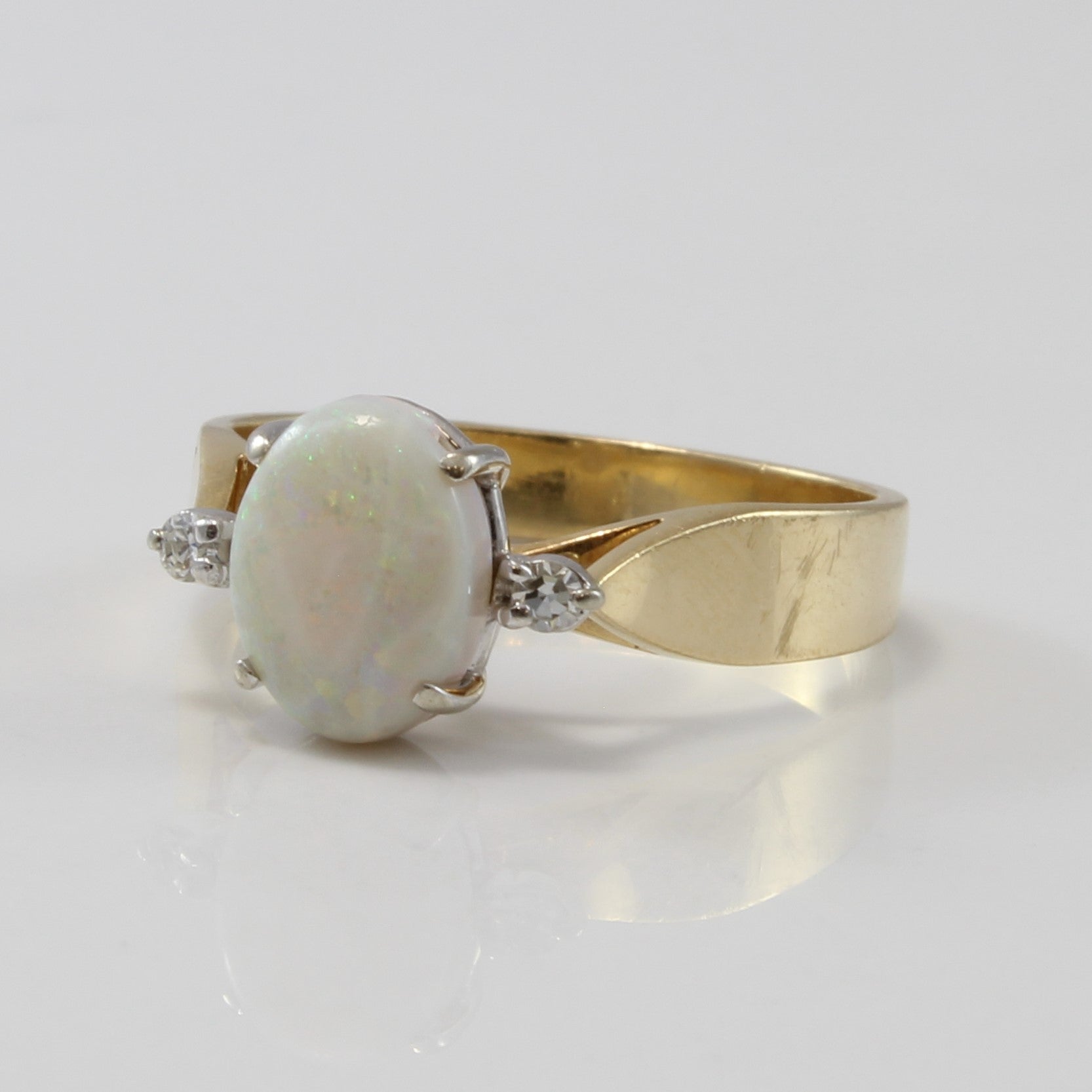 Oval Opal & Diamond Ring | 0.04ctw, 1.00ct | SZ 7 |