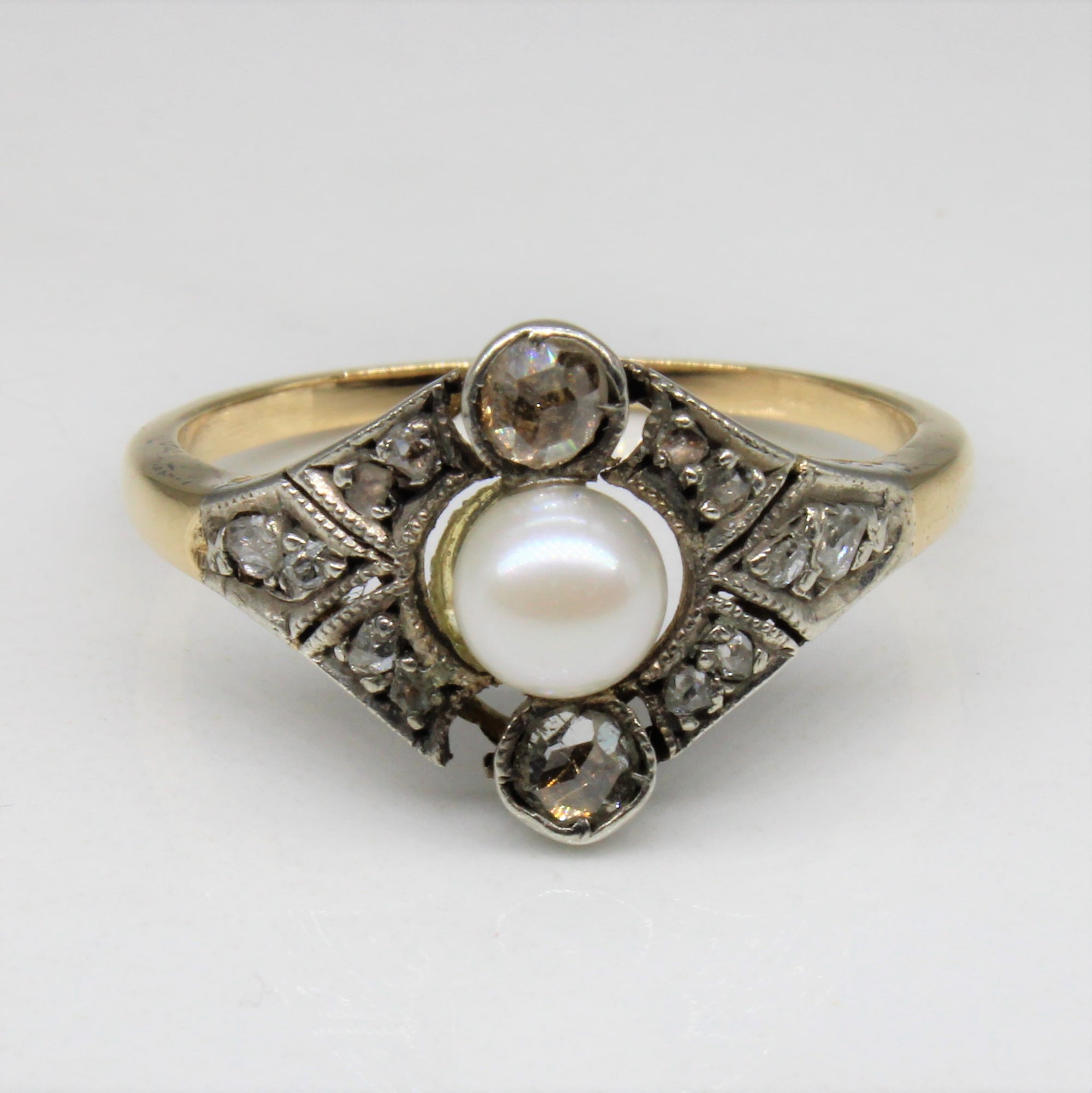 Early Art Deco Era Pearl & Diamond Ring | 0.25ctw |  SZ 7 |