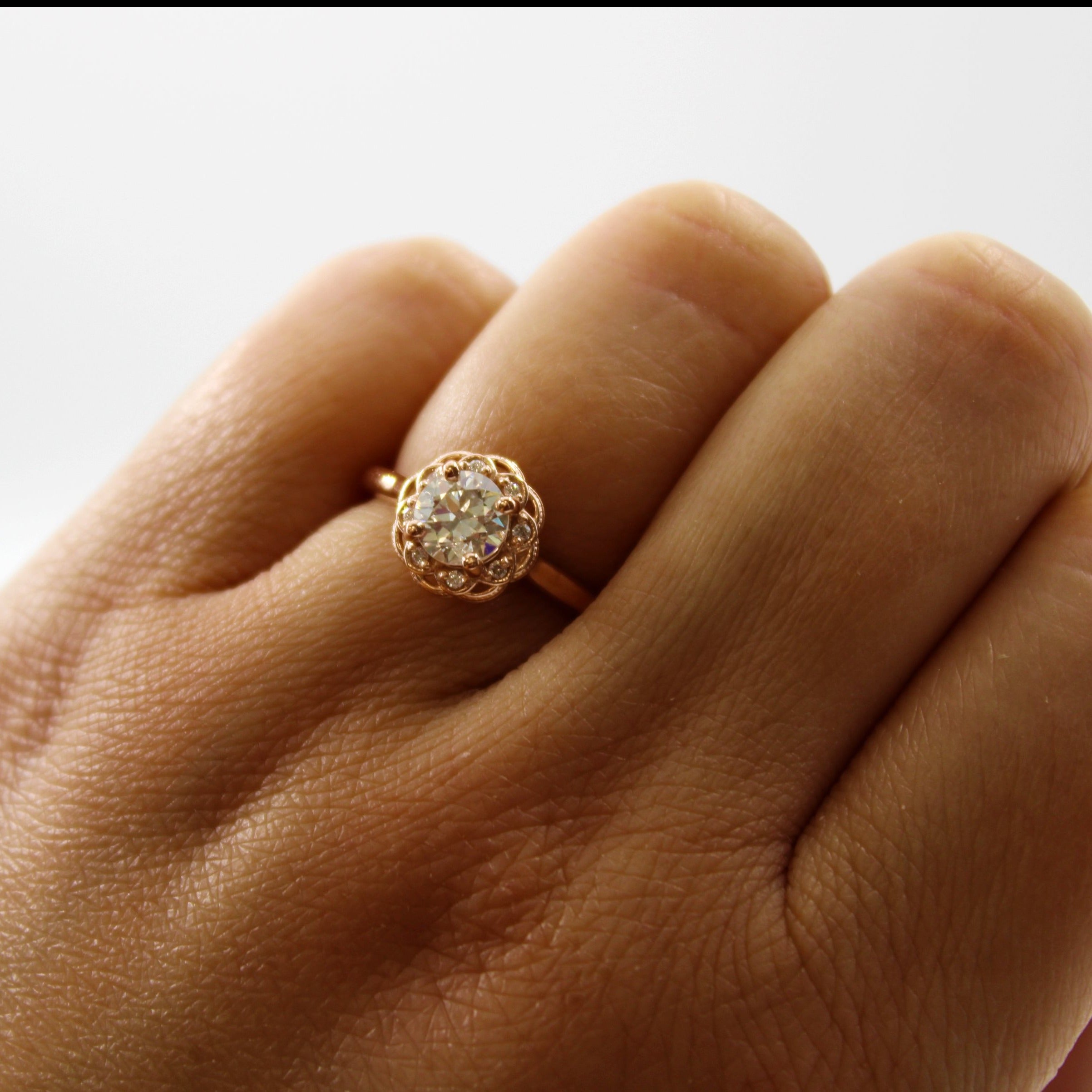 Bespoke' Filigree Halo Engagement Ring | 0.86ctw | SZ 7 |