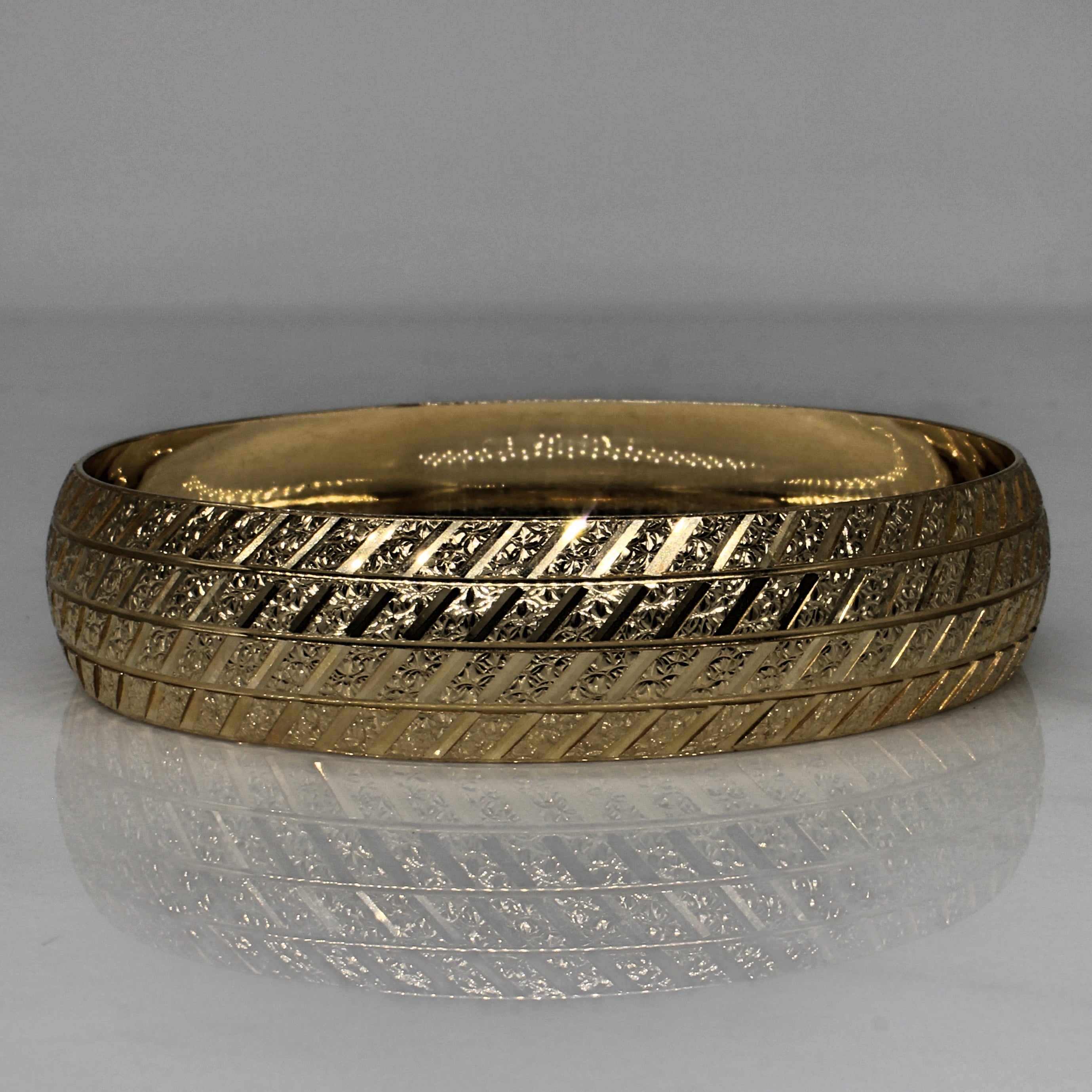 10k Yellow Gold Textured Bangle | 8" |