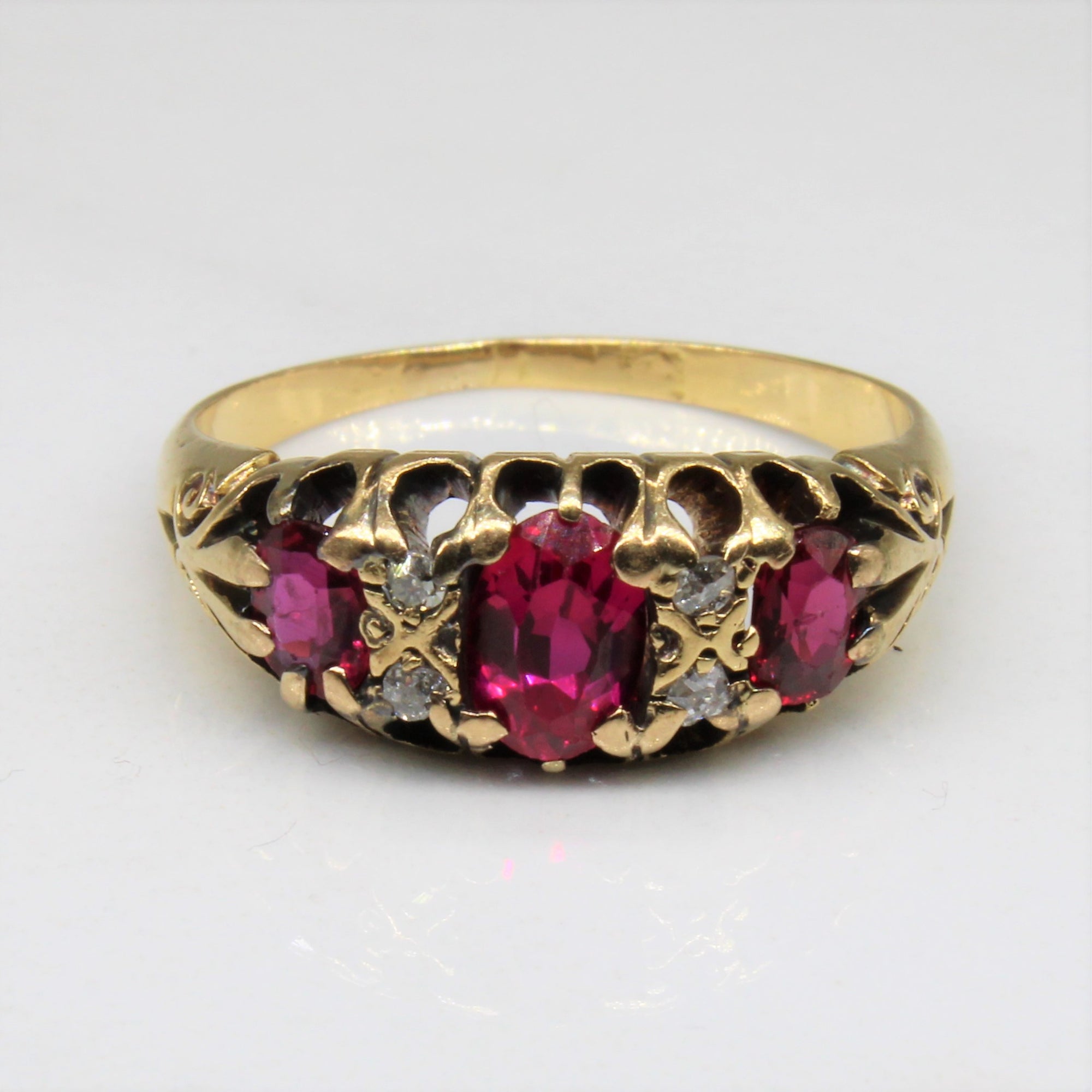 Victorian Synthetic Ruby & Diamond Ring | 1.00ct, 0.04ctw | SZ 5.75 |