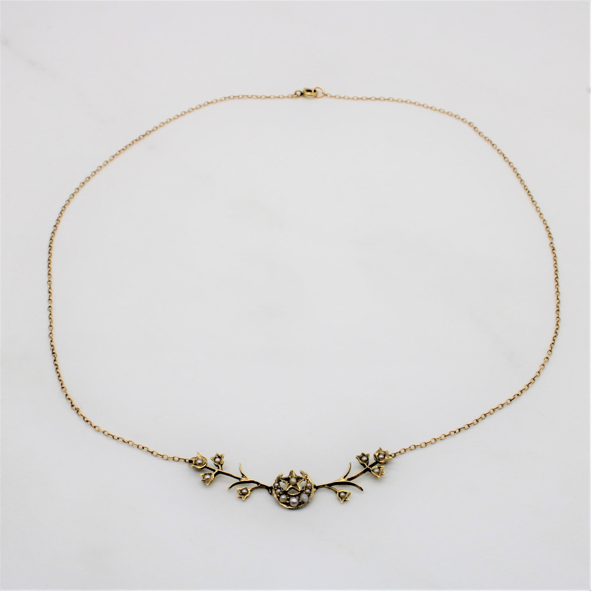 Art Nouveau Floral Seed Pearl Necklace | 16