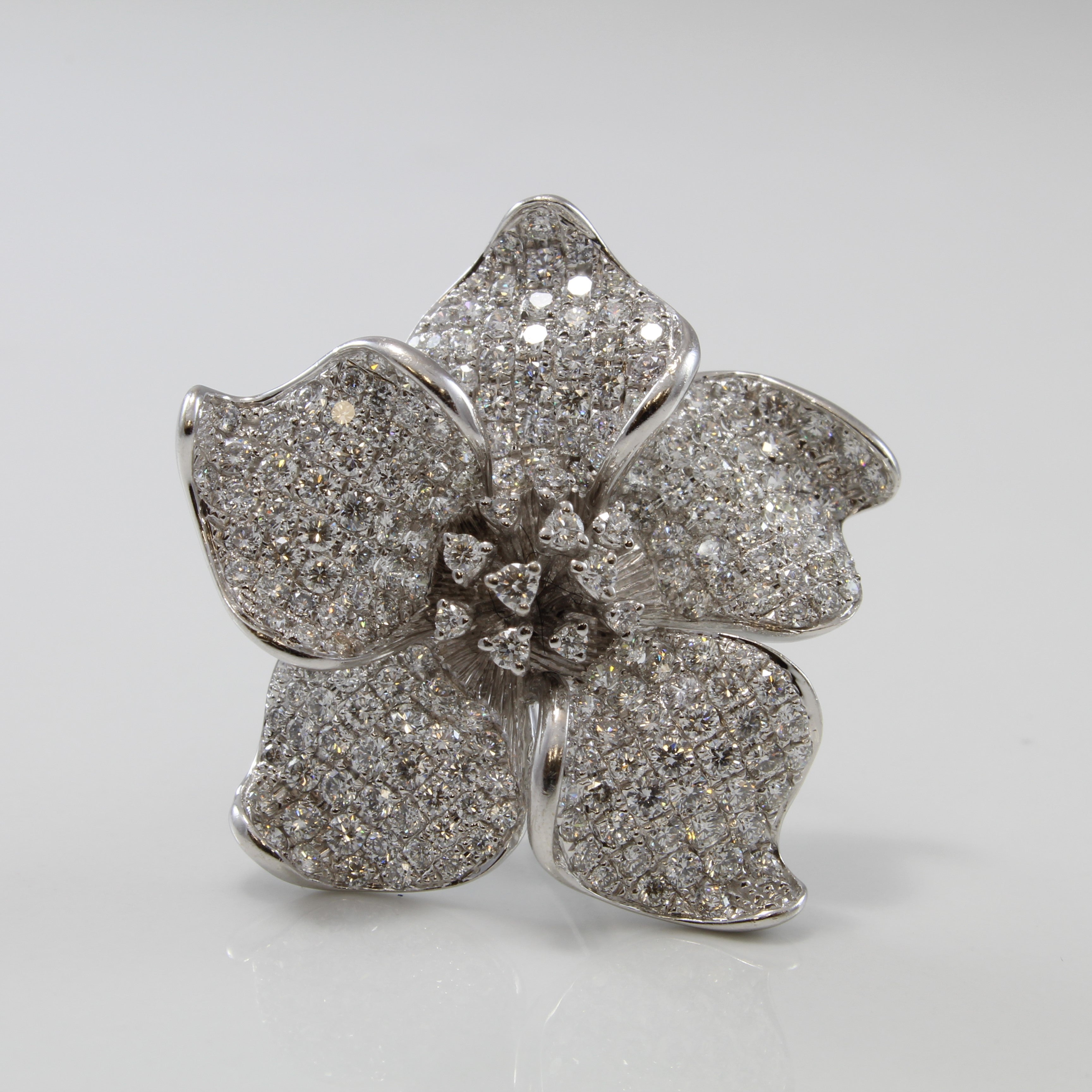 Diamond Encrusted Plumeria Cocktail Ring | 3.27ctw | SZ 4.75 |