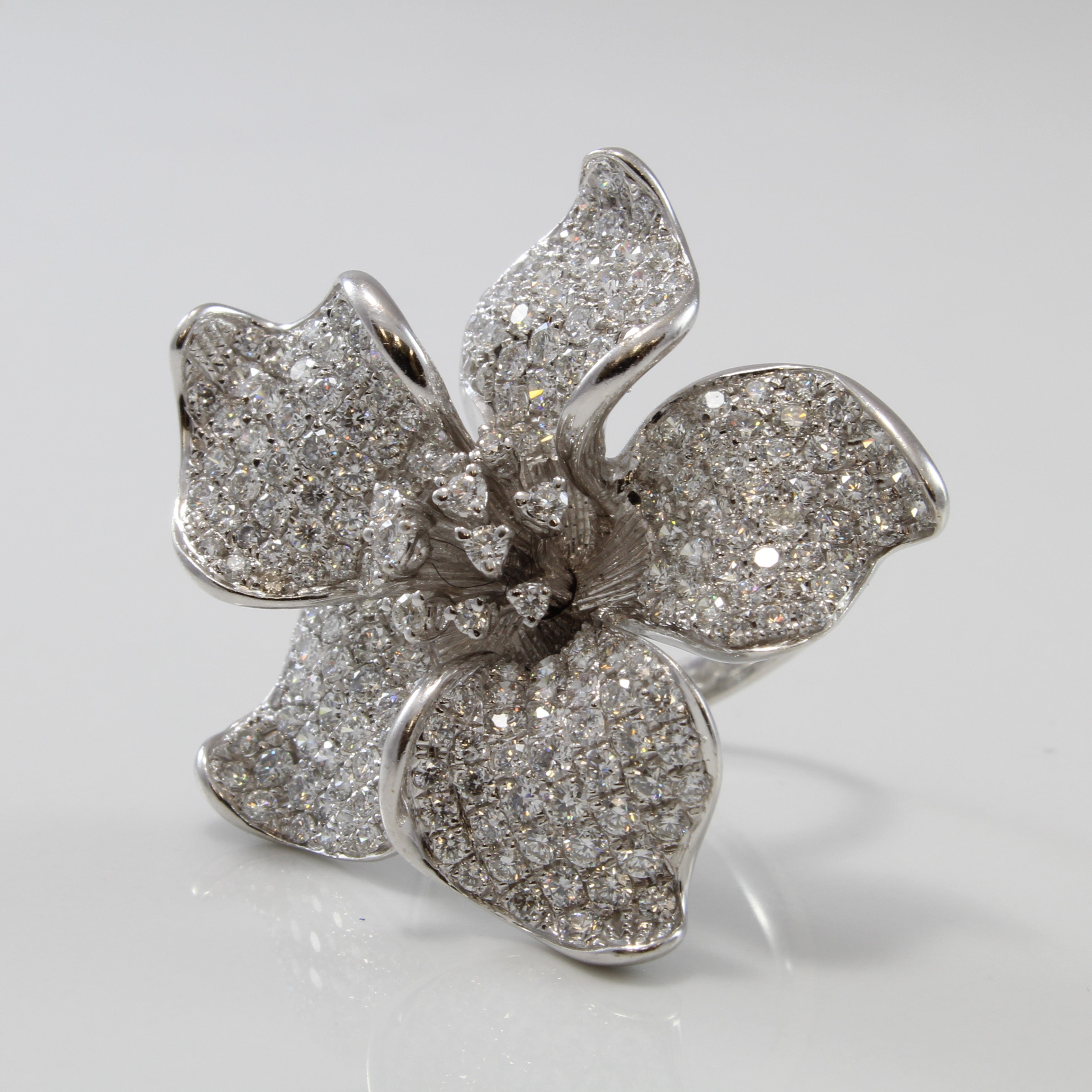 Diamond Encrusted Plumeria Cocktail Ring | 3.27ctw | SZ 4.75 |