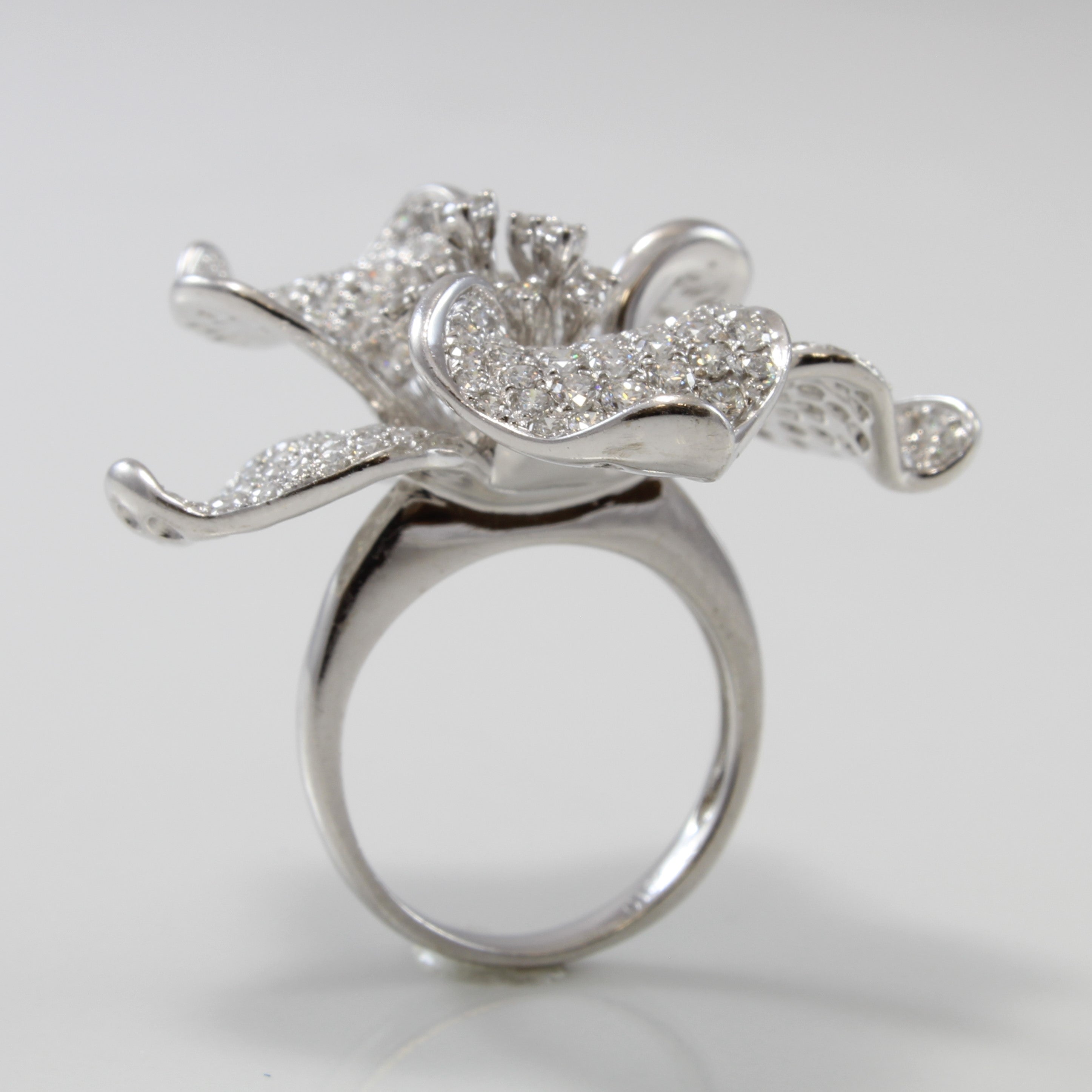 Diamond Encrusted Plumeria Cocktail Ring | 3.27ctw | SZ 4.75 |