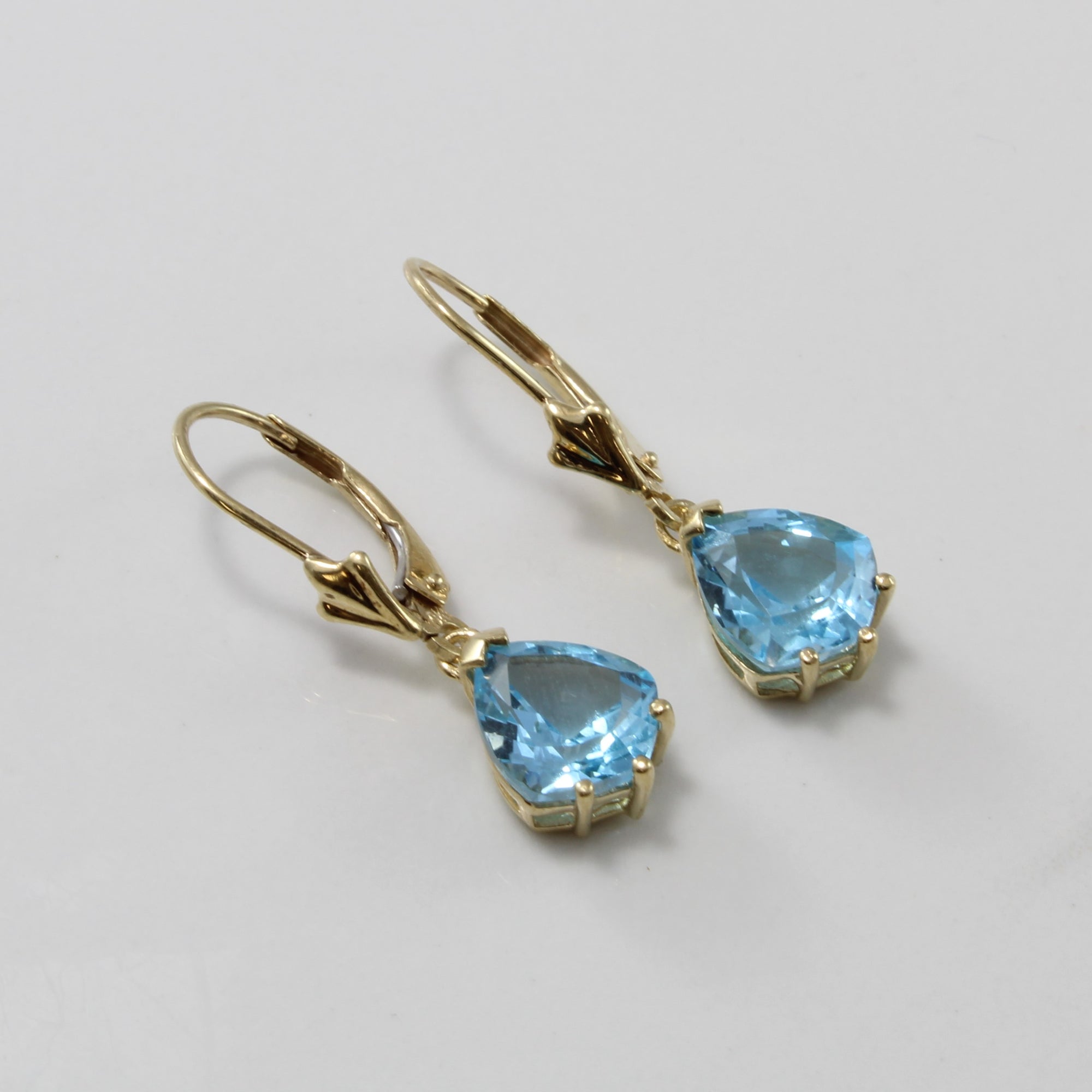 Fancy Trillion Cut Blue Topaz Drop Earrings | 6.00ctw |