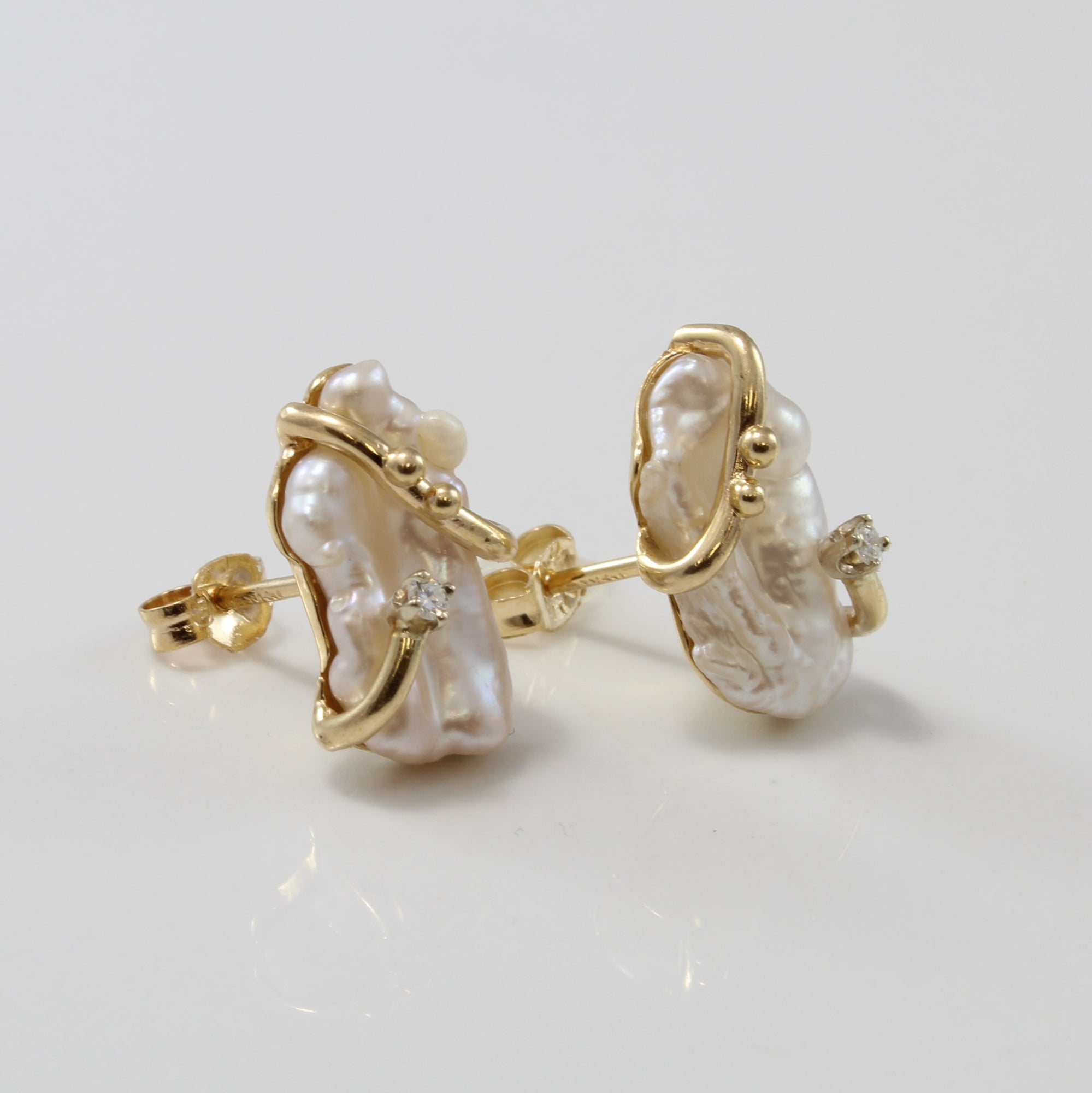 Baroque Pearl & Diamond Accented Stud Earrings | 3.20ctw, 0.03ctw |